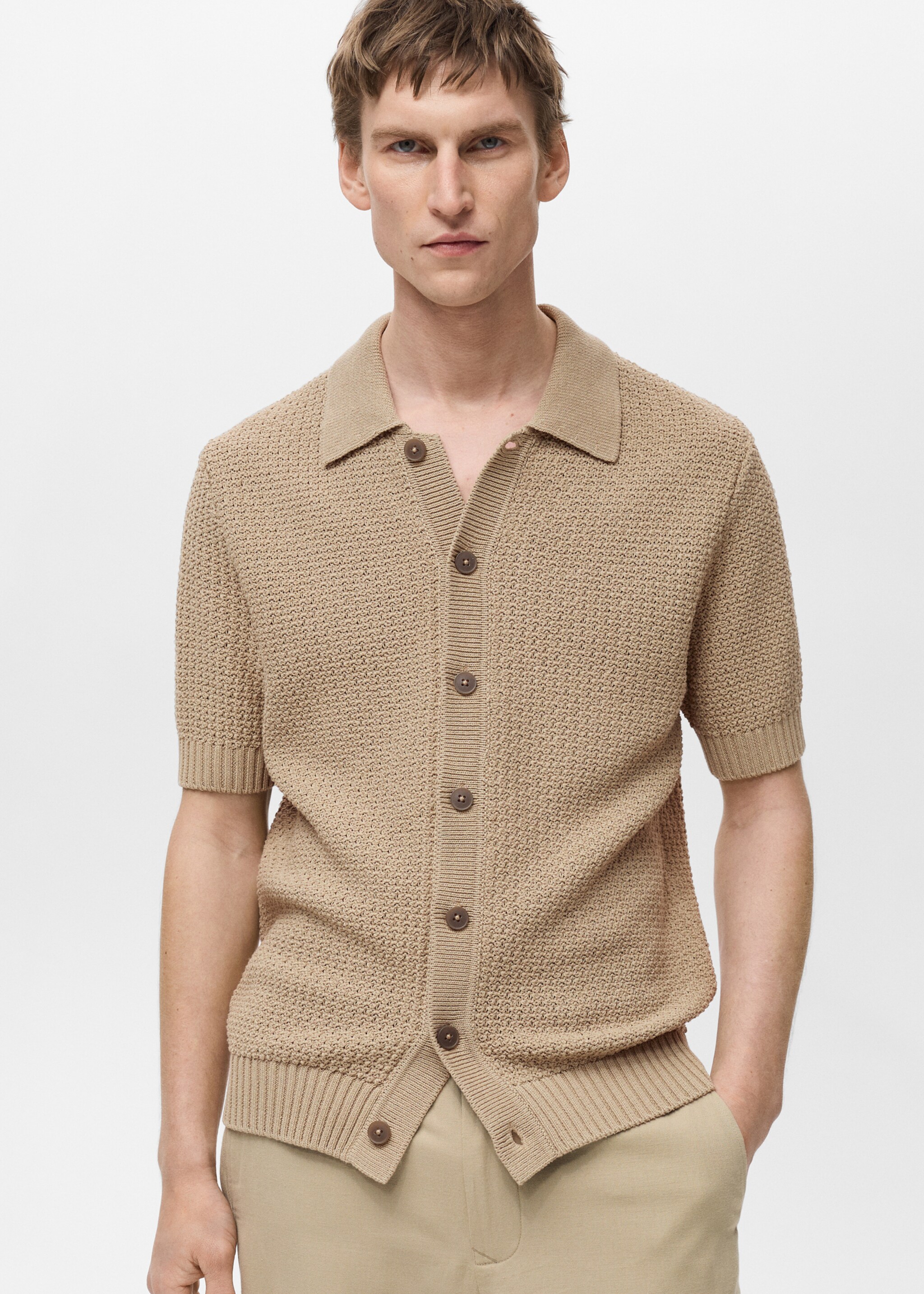 Cotton knit shirt - Medium plane, Beige. Ref: 87075933-00.