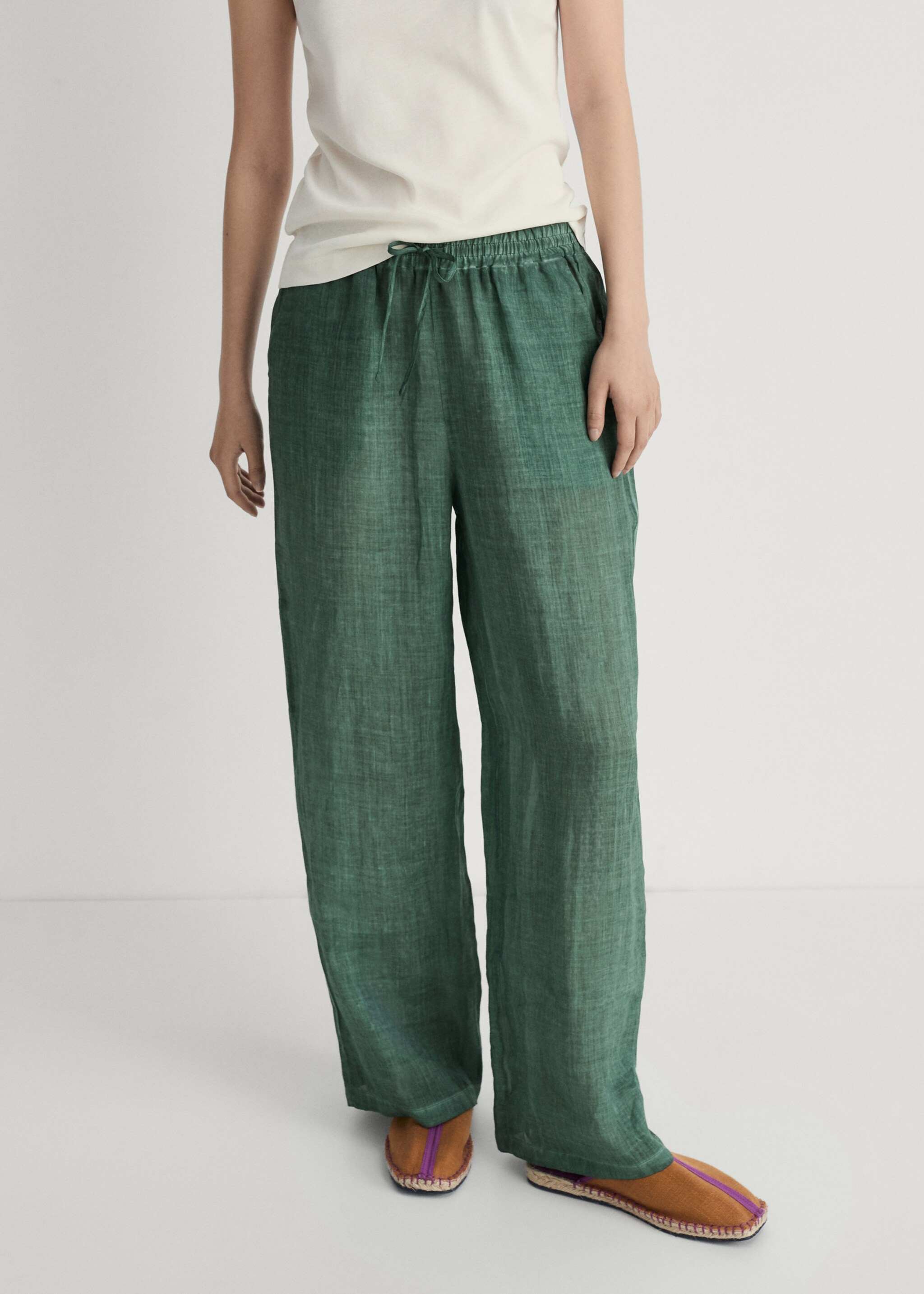 Overdyed-design ramie trousers - Medium plane, Dark Grey. Ref: 87075935-00.