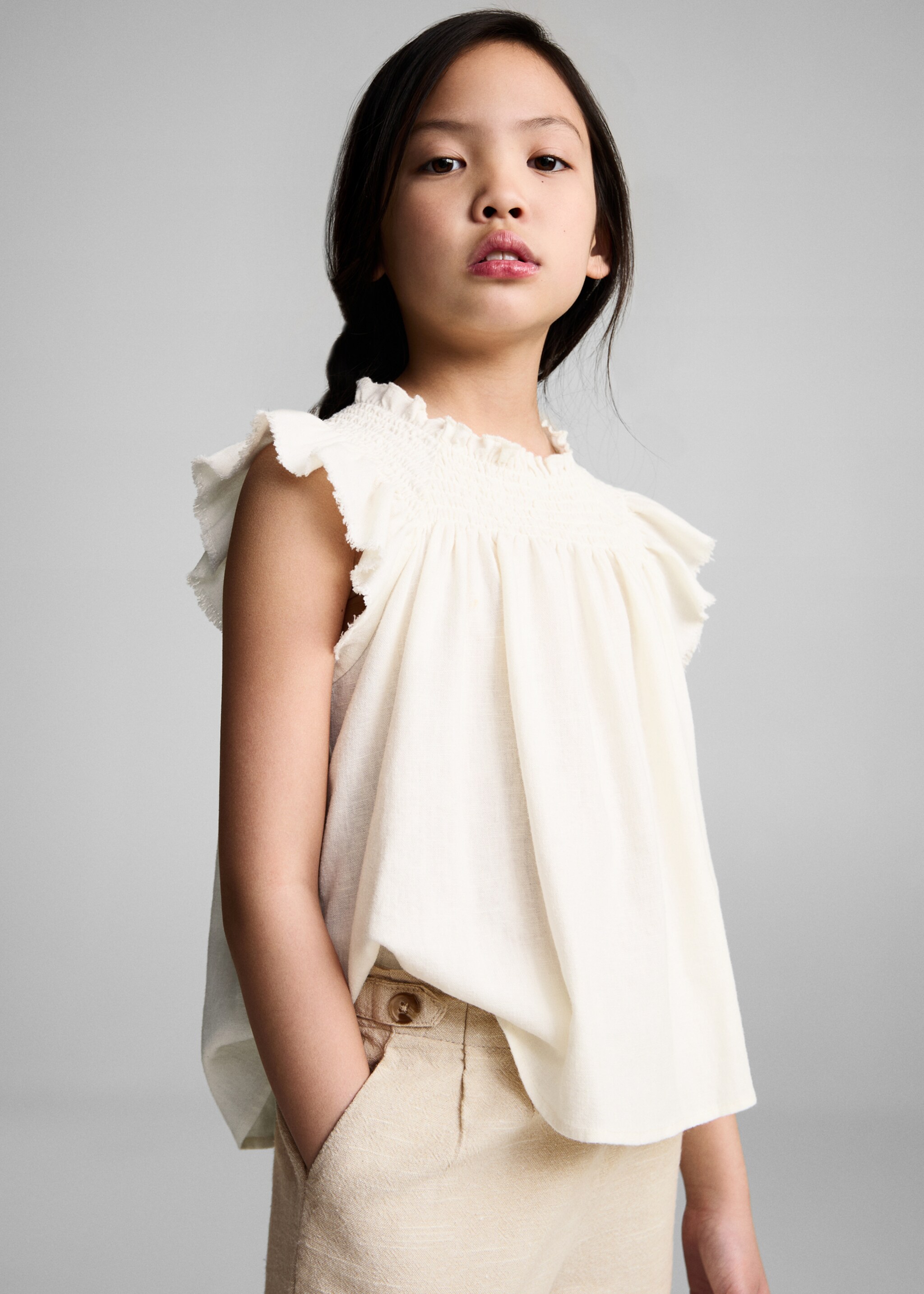 Textured culotte trousers - Medium plane, Light/Pastel Grey. Ref: 87075937-00.