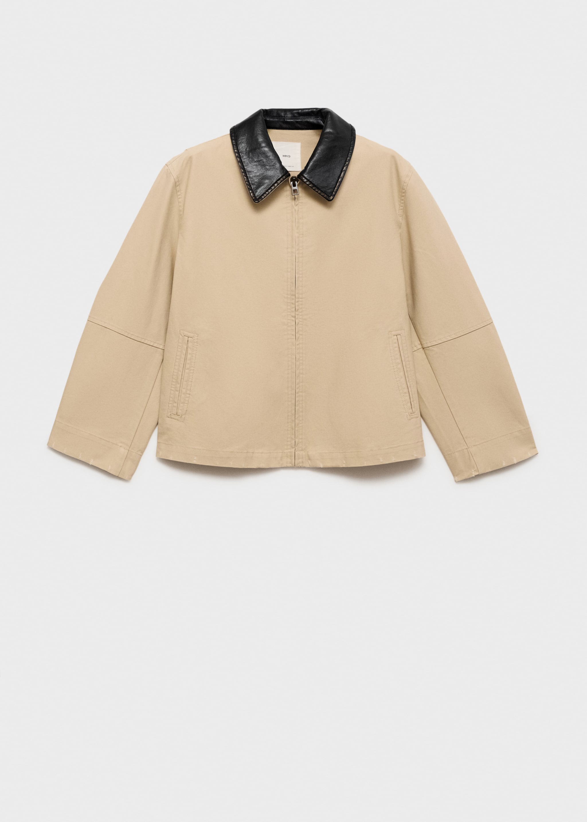 Cotton jacket with contrasting collar - Article without model, Light/Pastel Grey. Ref: 87075944-00.