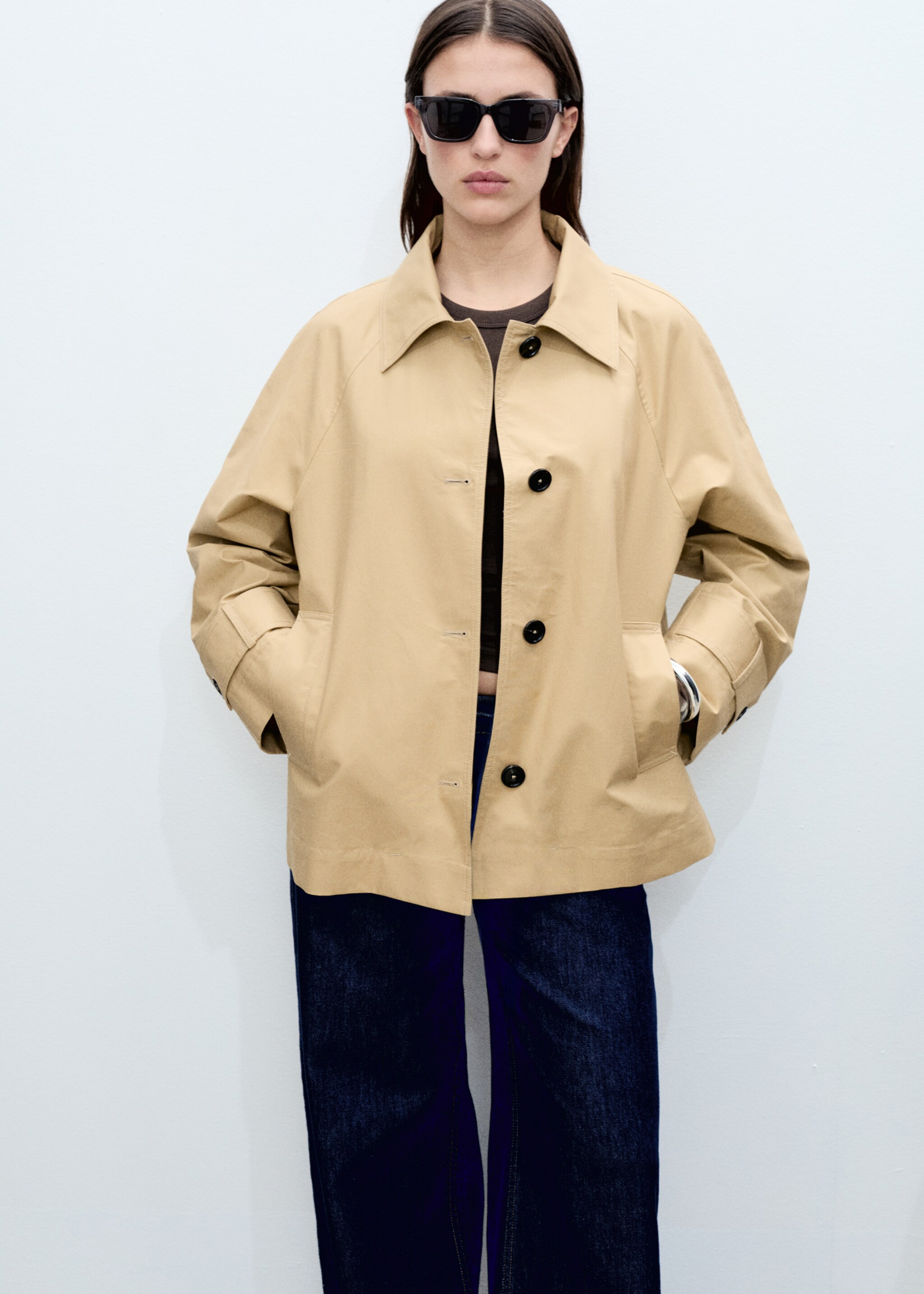 Cotton parka with buttons - Details of the article 1, Medium Brown. Ref: 87075948-00.