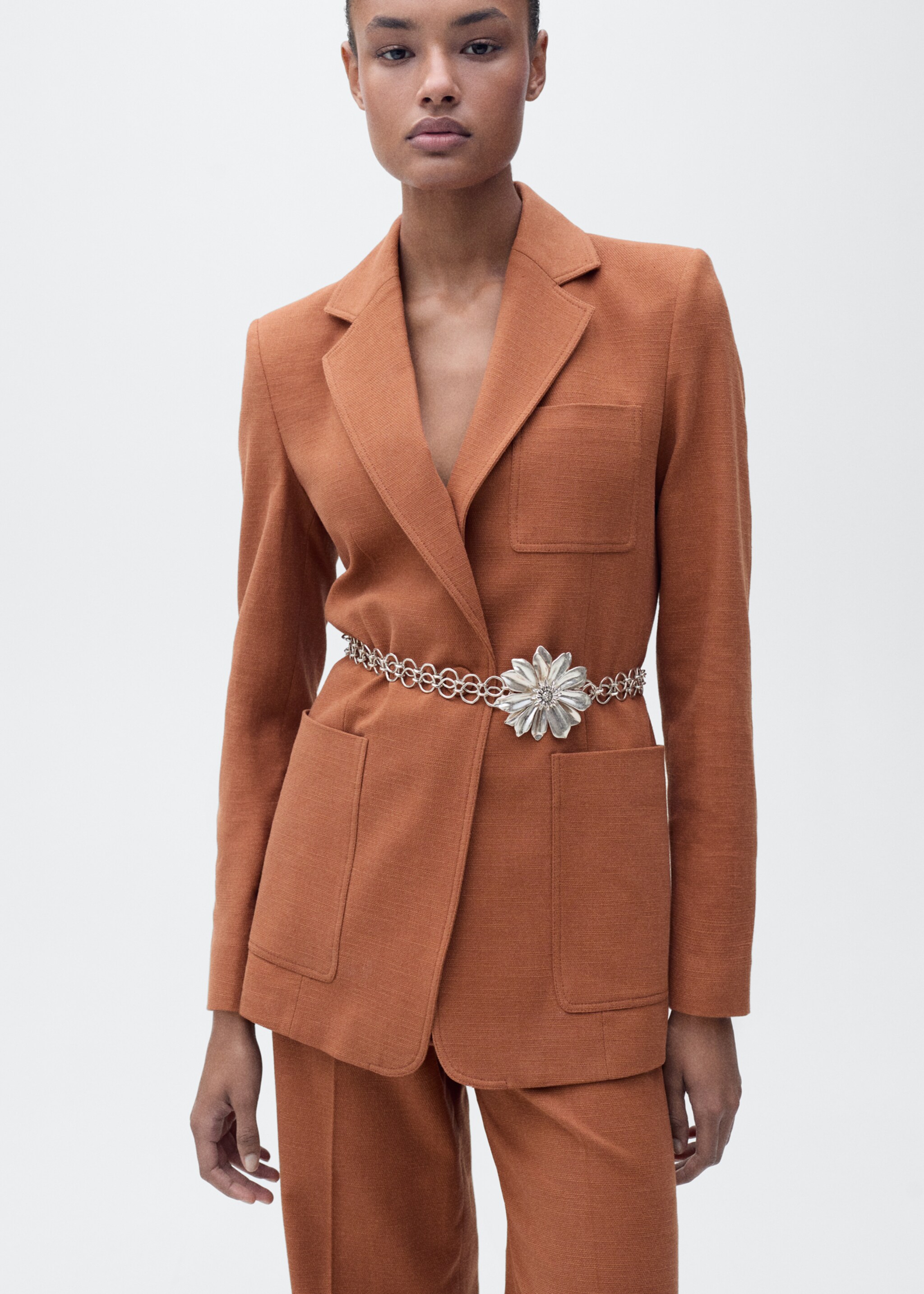 Cotton and linen-blend suit trousers - Medium plane, Caramel. Ref: 87075993-00.