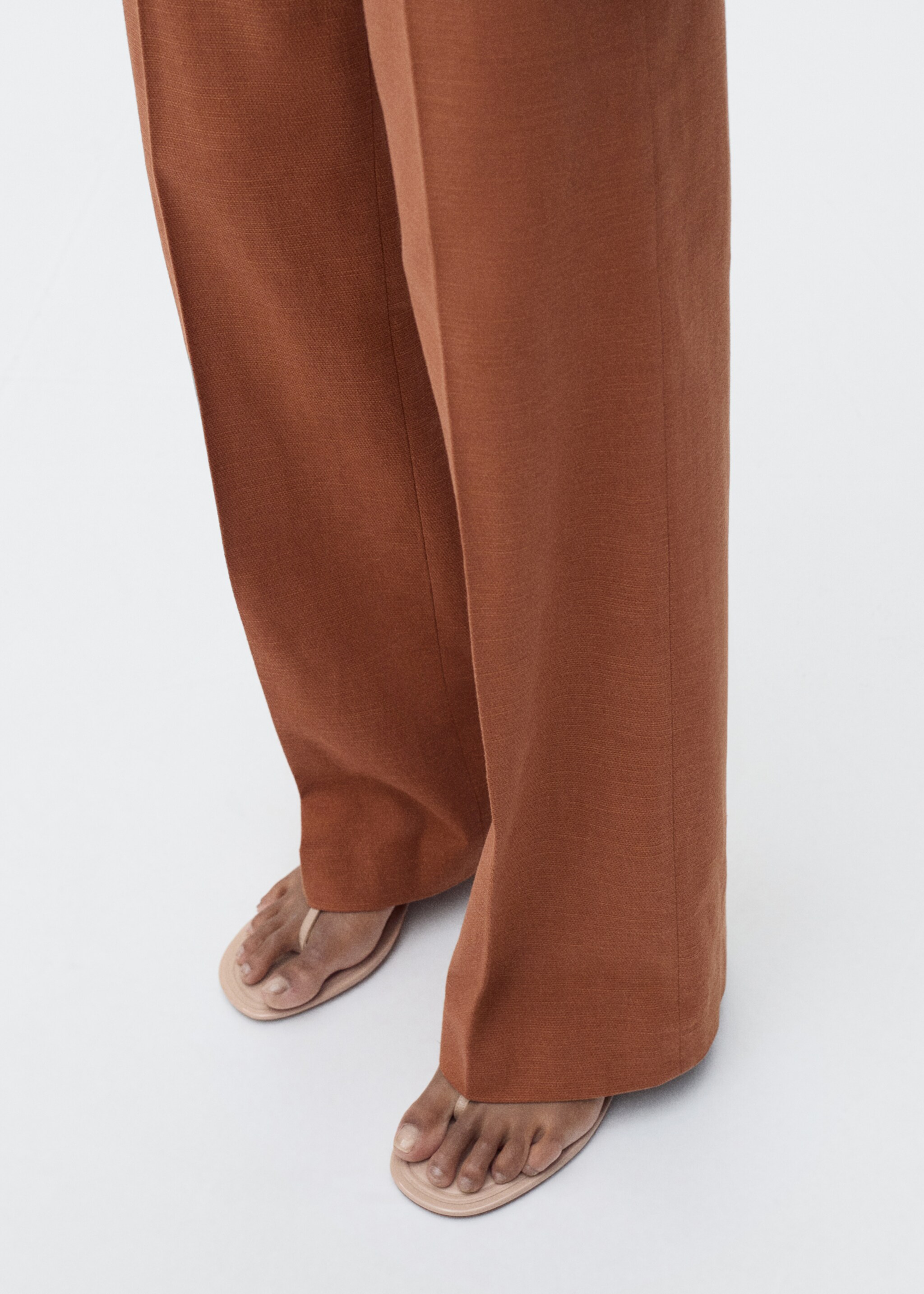 Cotton and linen-blend suit trousers - Details of the article 1, Caramel. Ref: 87075993-00.