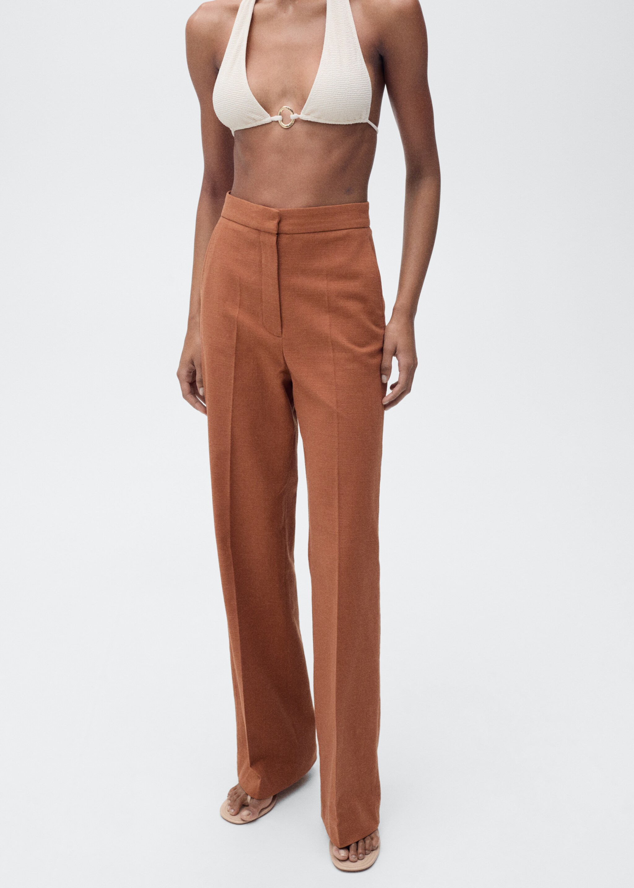 Cotton and linen-blend suit trousers - Details of the article 2, Caramel. Ref: 87075993-00.
