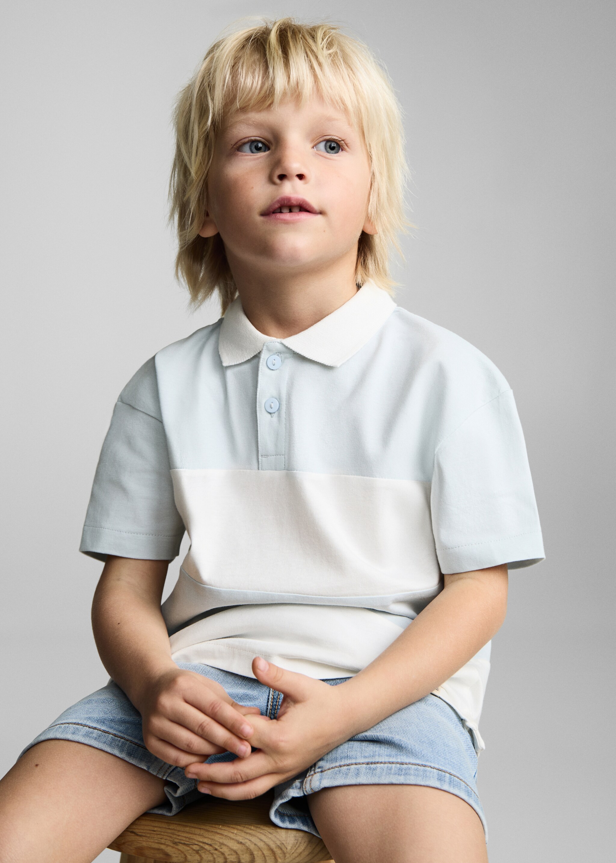 Gestreepte katoenen polo - Middenvlak, Hemelsblauw. Ref: 87076350-00.