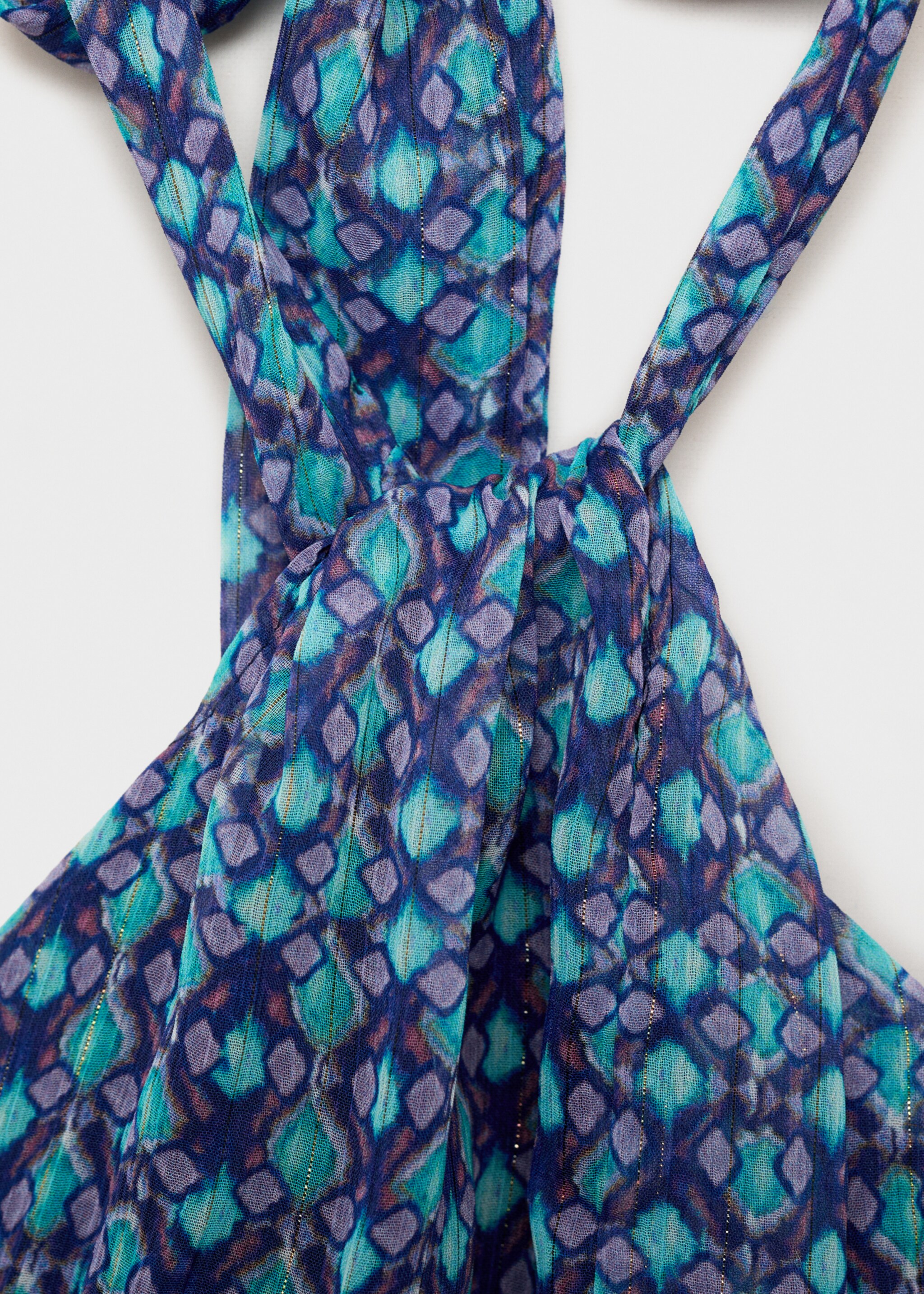 Halter-neck printed top - Details of the article 0, Turquoise. Ref: 87076361-00.