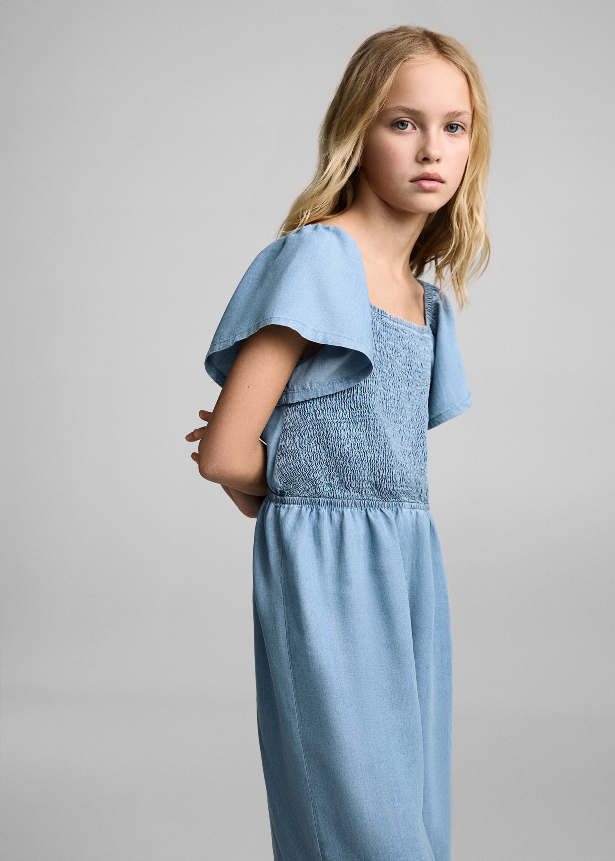 Ruched long jumpsuit - Medium plane, Medium Blue. Ref: 87077164-00.