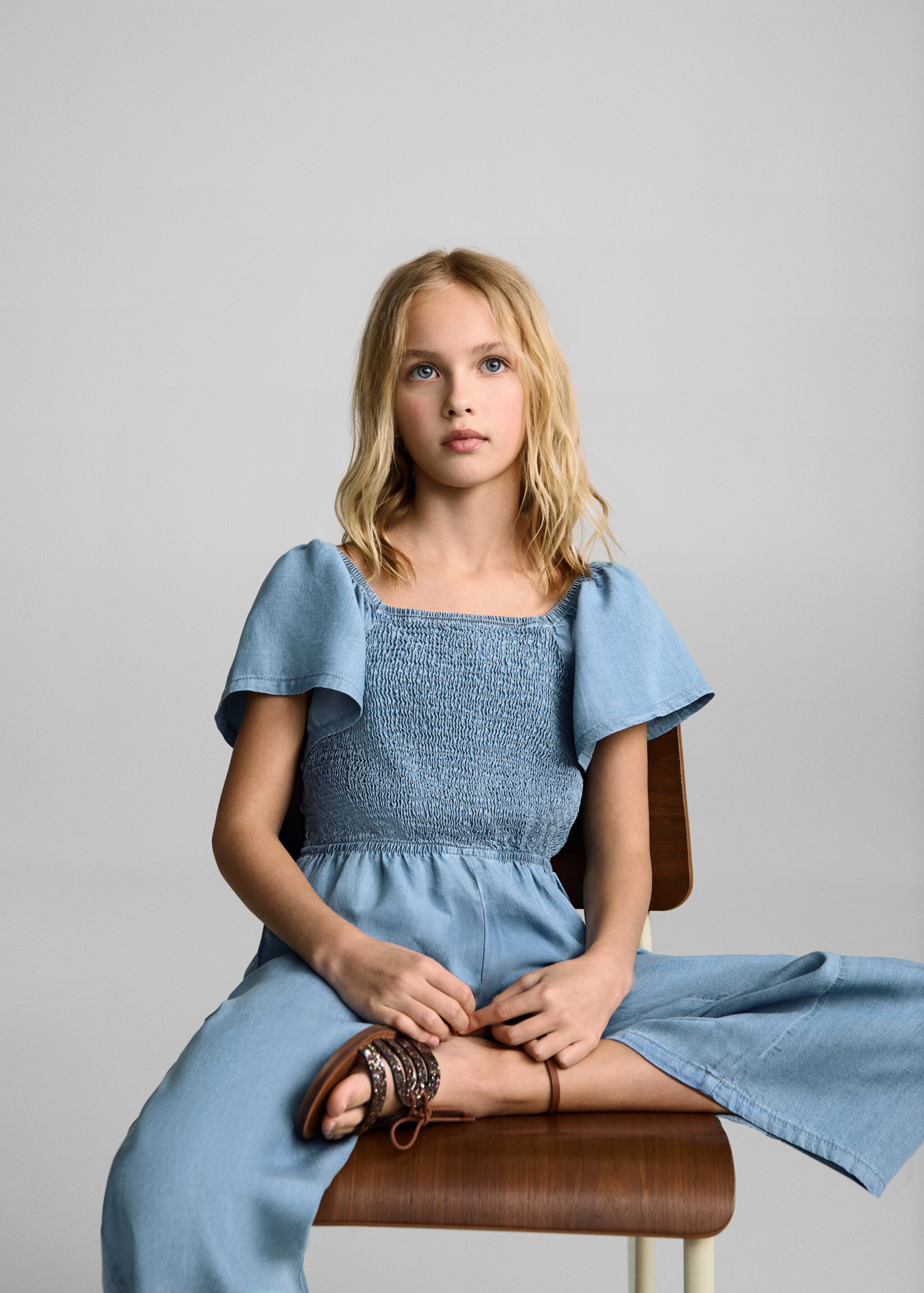 Ruched long jumpsuit - Details of the article 2, Medium Blue. Ref: 87077164-00.