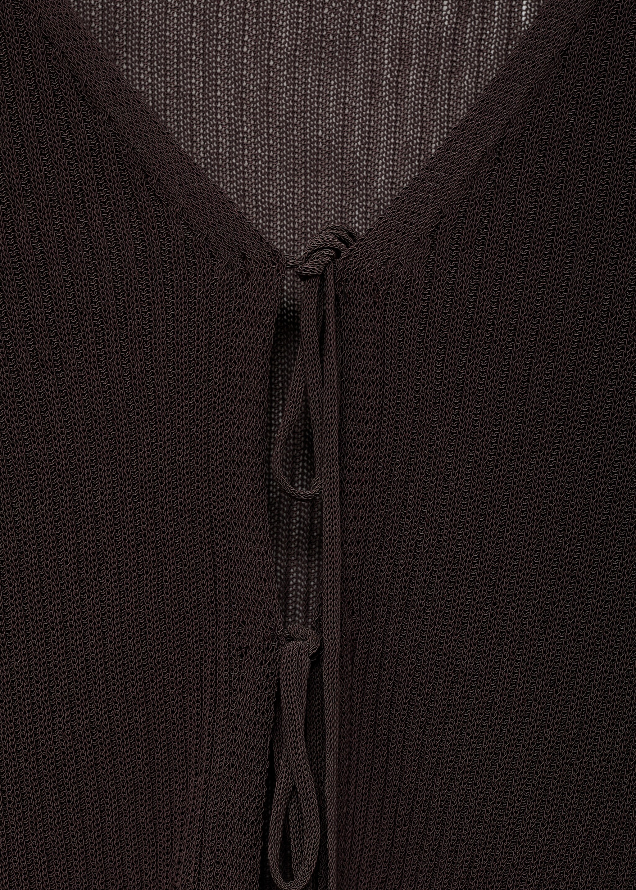 Cárdigan punto canalé lazos - Detalle del artículo 8, Chocolate. Ref: 87077171-00.