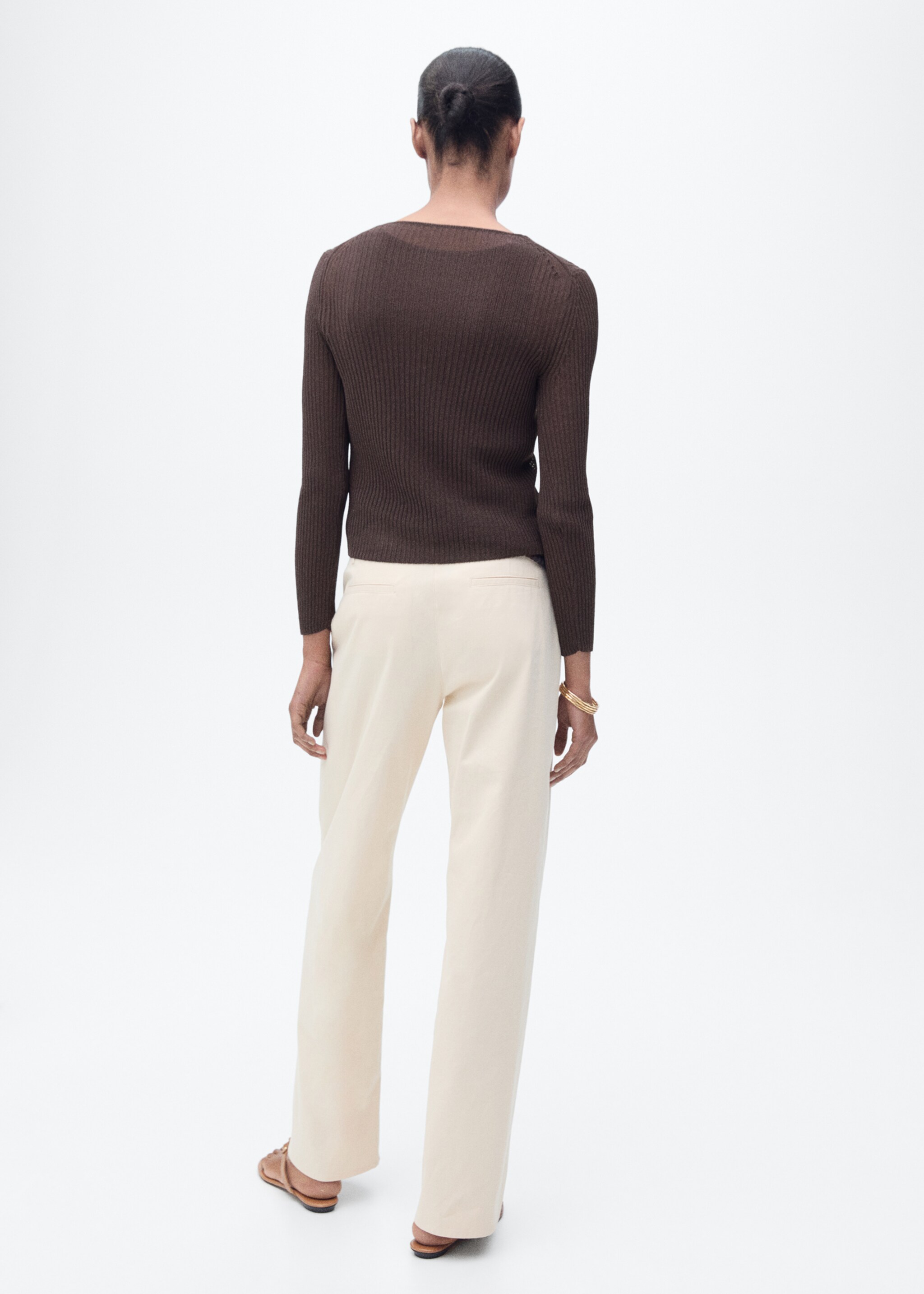 Cárdigan punto canalé lazos - Reverso del artículo, Chocolate. Ref: 87077171-00.