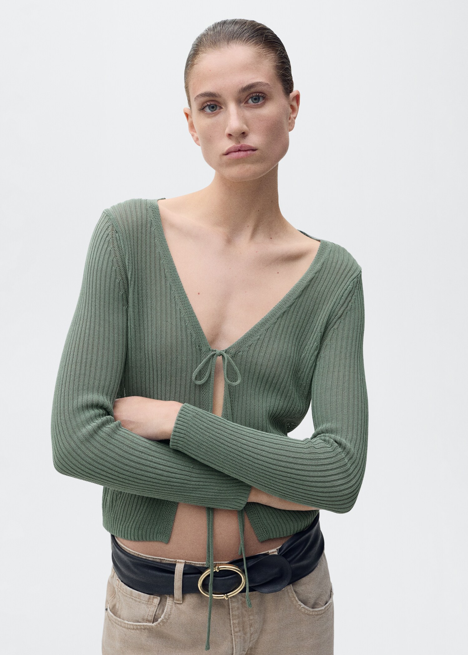 Cárdigan punto canalé lazos - Detalle del artículo 1