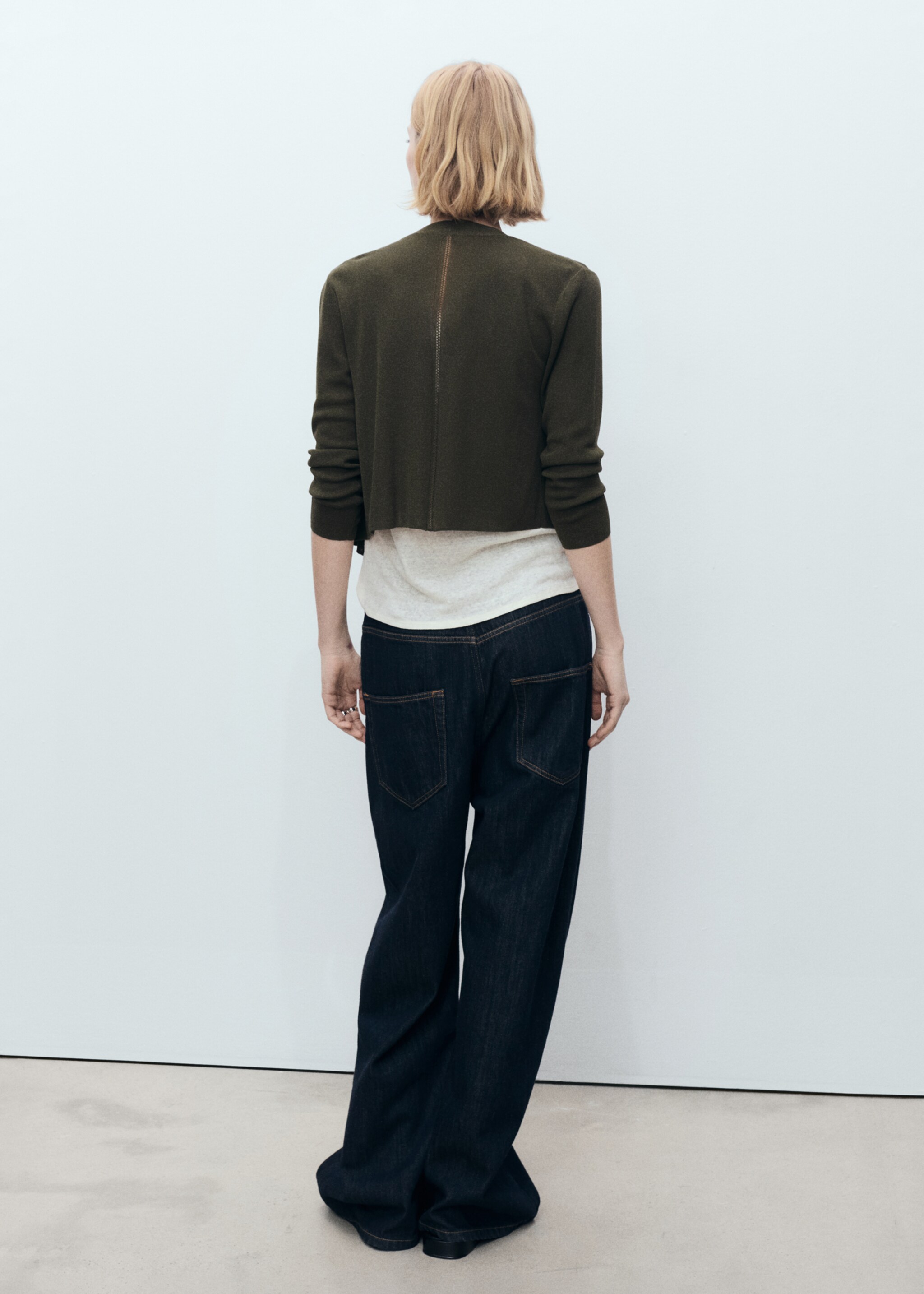 Knitted cropped cardigan - Reverse of the article, Dark Green. Ref: 87077174-00.