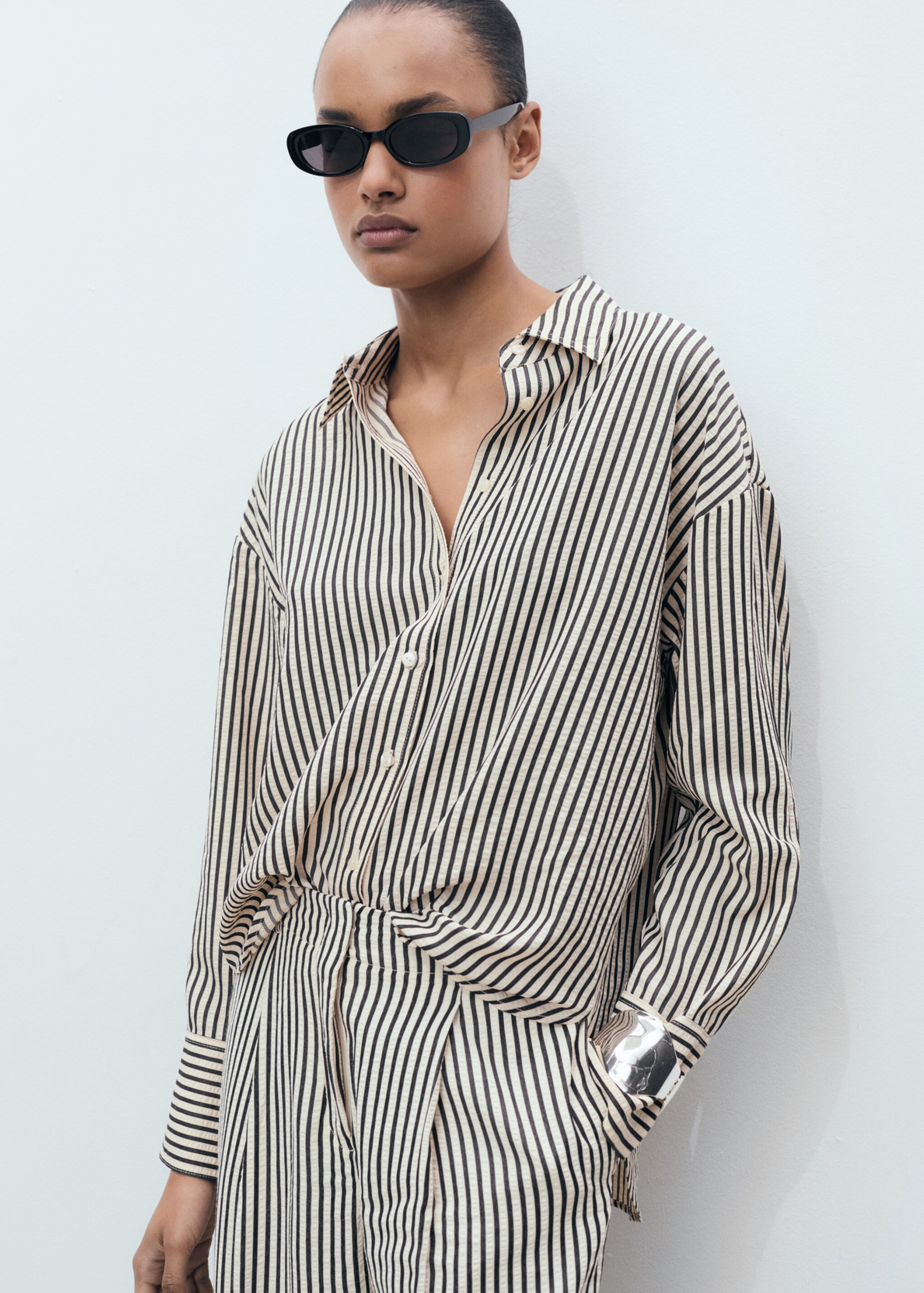 Striped textured shirt - Medium plane, Off White. Ref: 87077175-00.