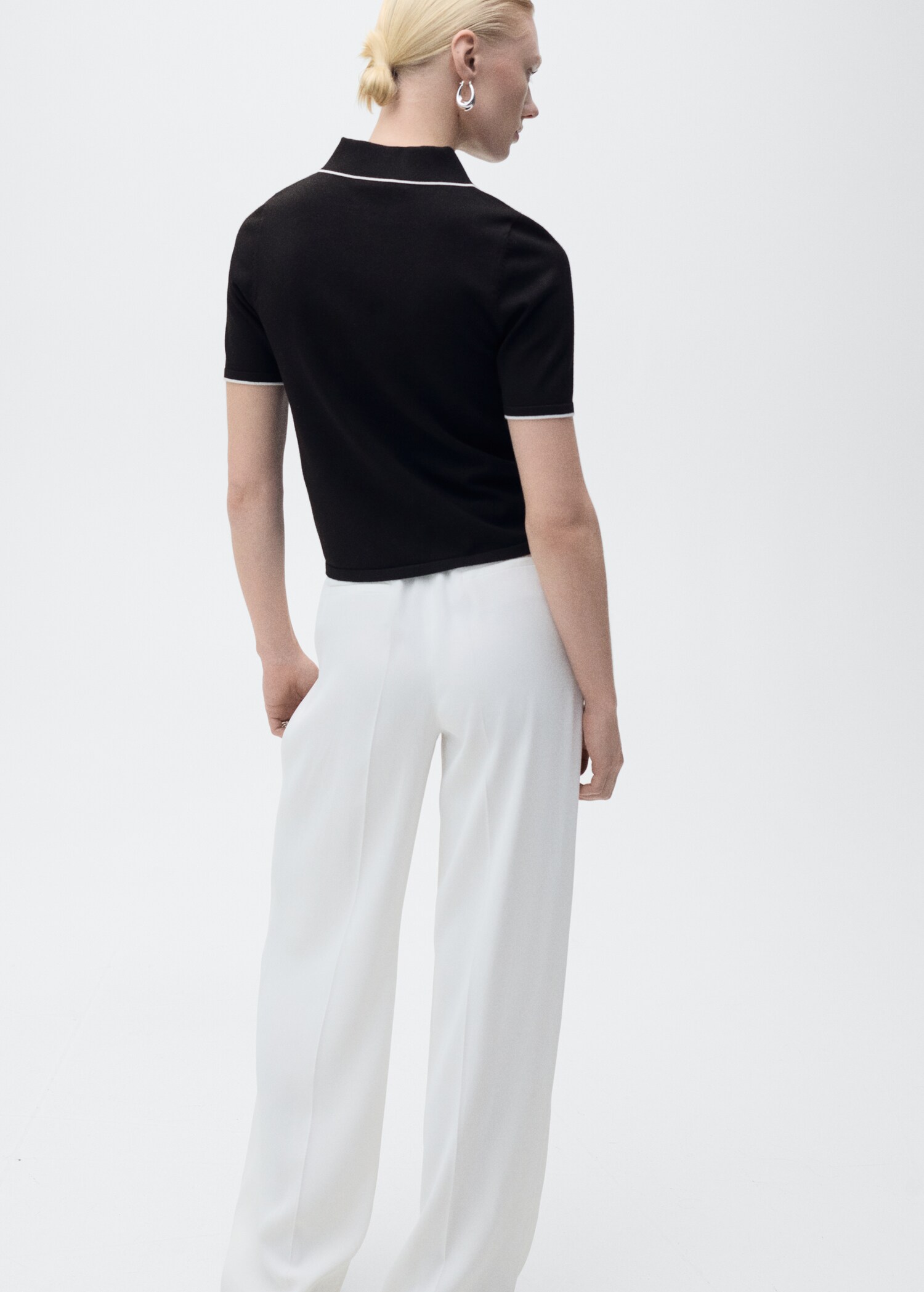 Πουλόβερ με γιακά πόλο με ραφές σε χρωματική αντίθεση - Πίσω όψη προϊόντος