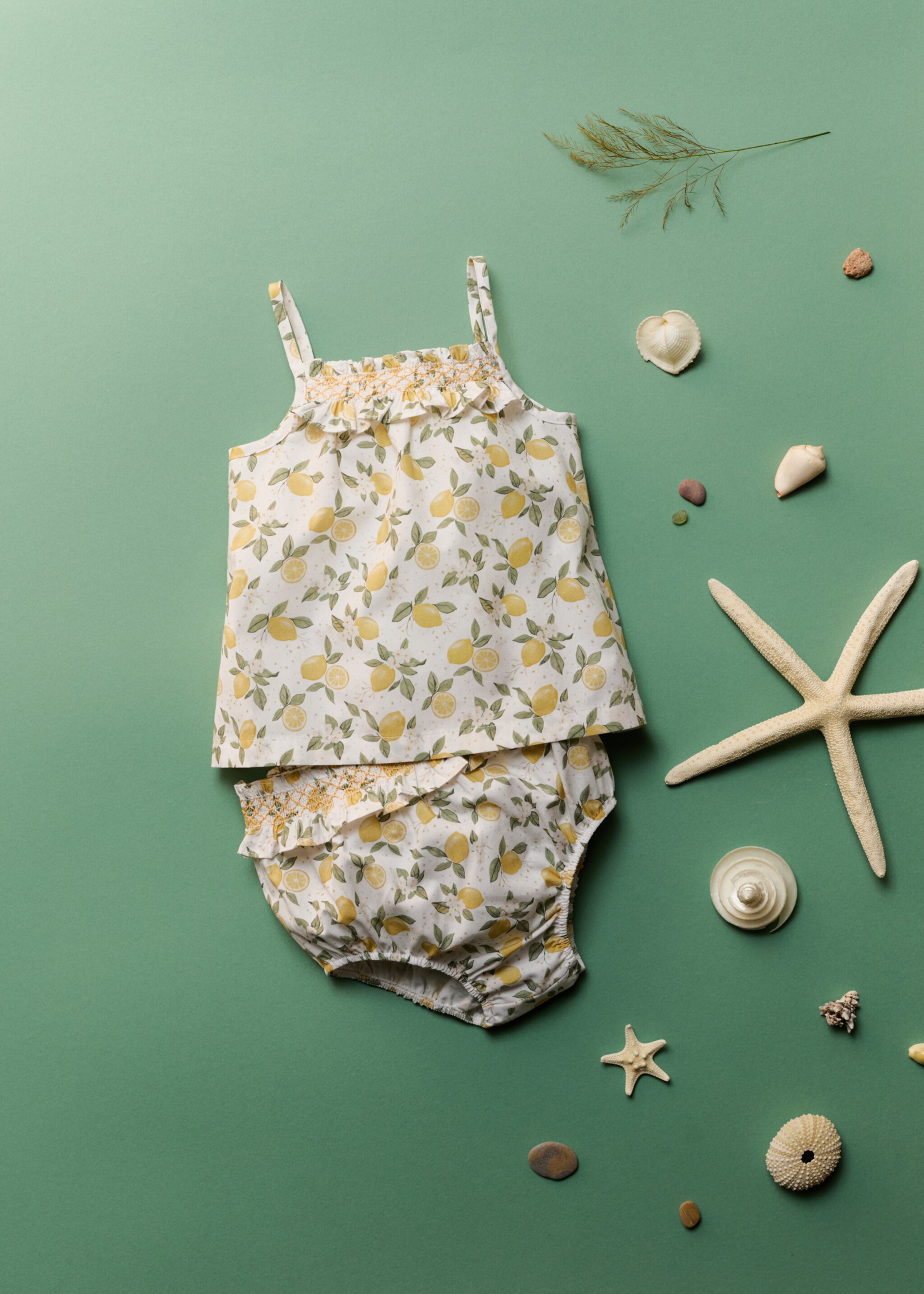Printed dress and nappy cover - Details of the article 5, Yellow. Ref: 87077177-00.