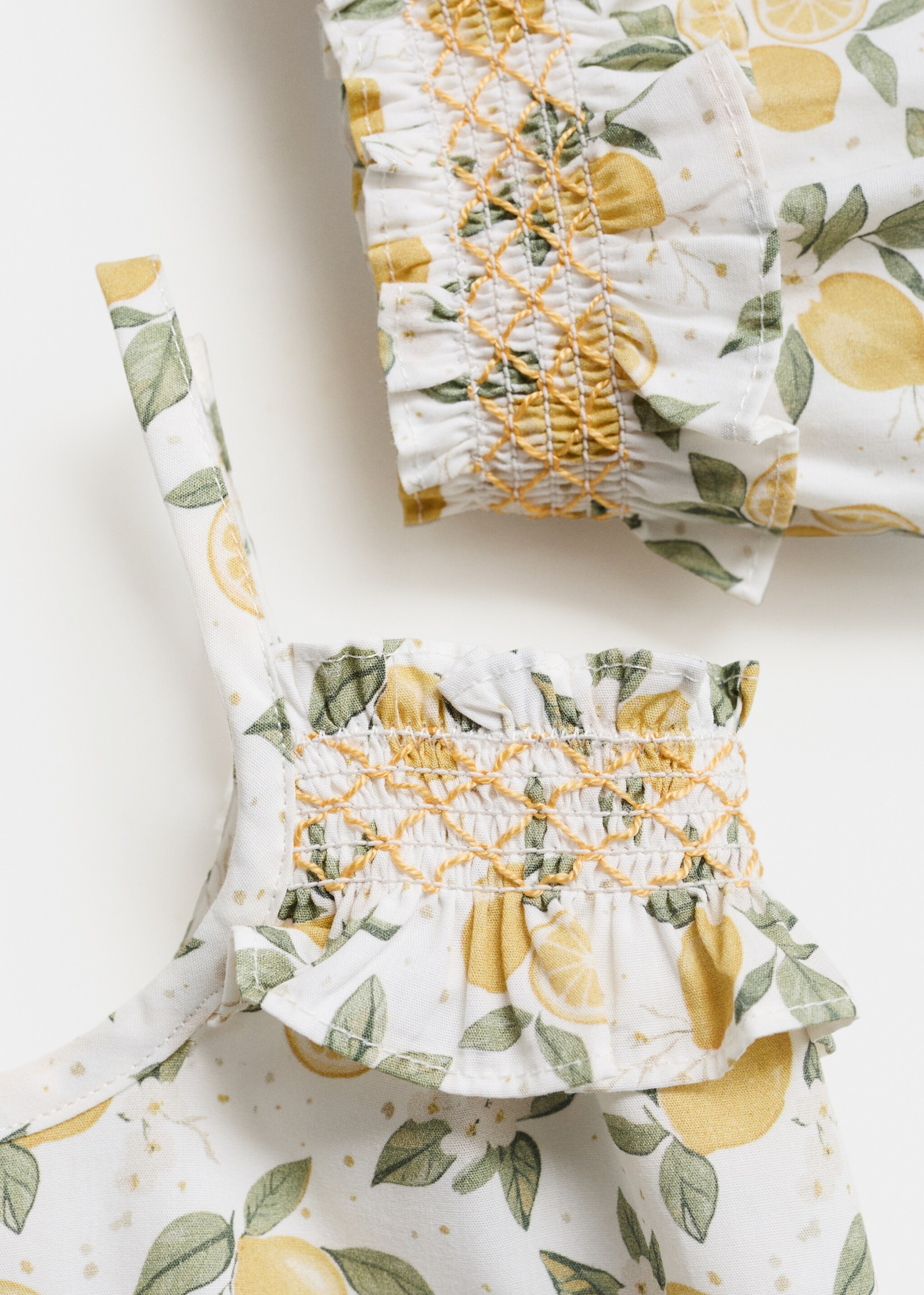 Printed dress and nappy cover - Details of the article 8, Yellow. Ref: 87077177-00.