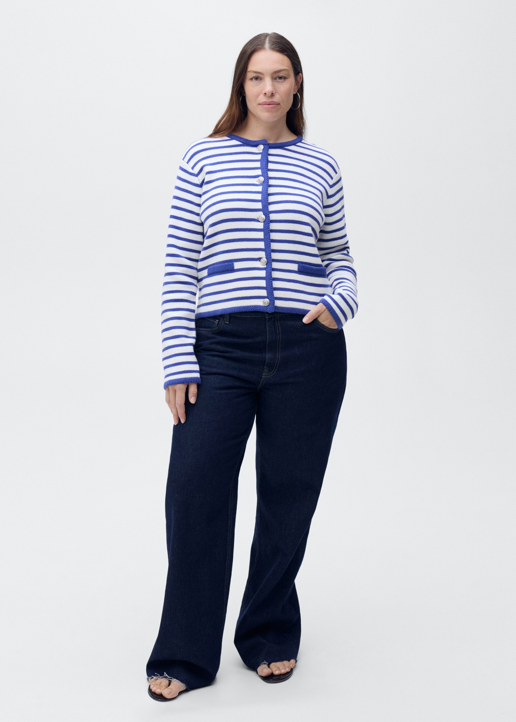 Stripped knit cardigan - Details of the article 3, Blue. Ref: 87077179-00.