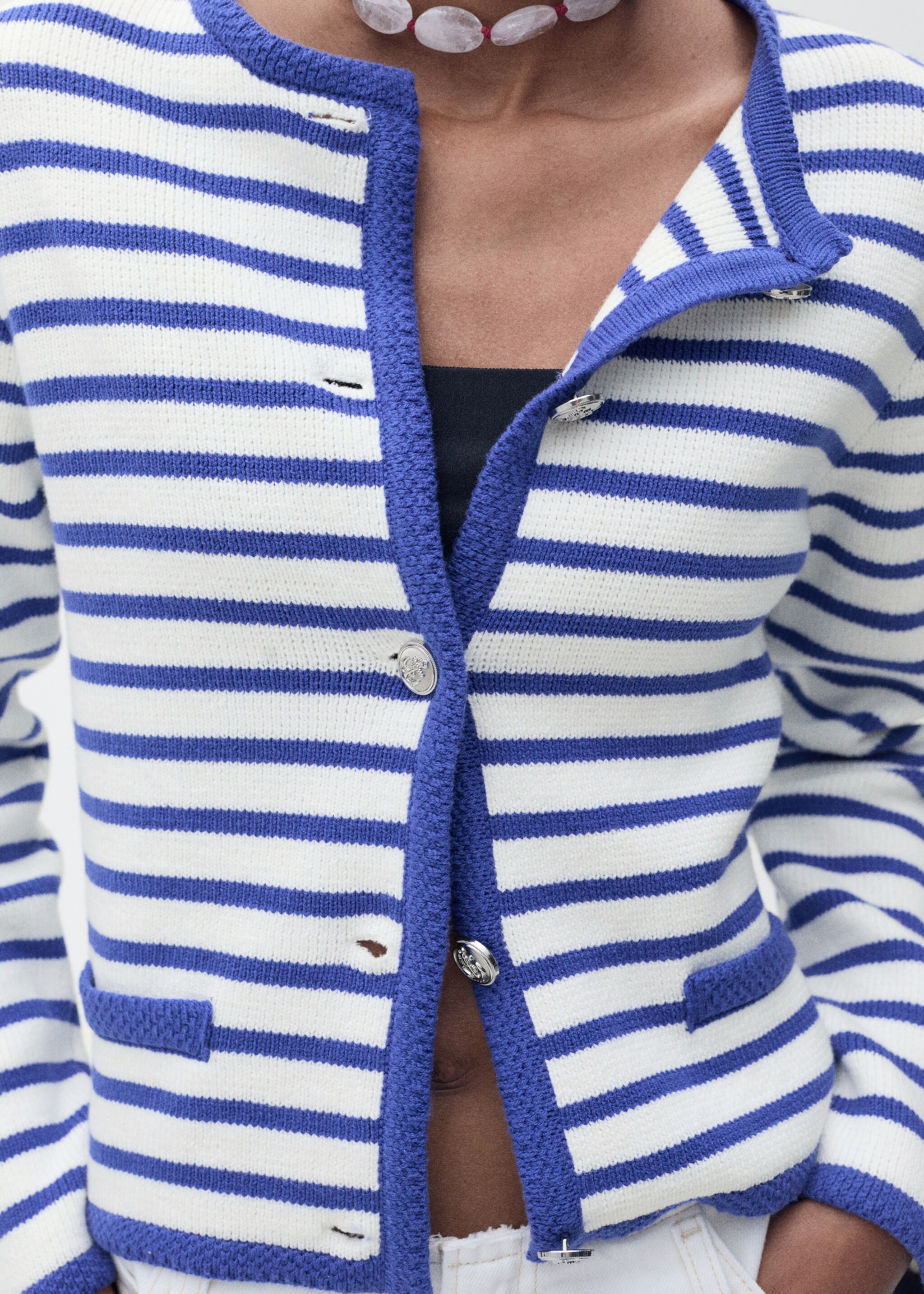 Stripped knit cardigan - Details of the article 6, Blue. Ref: 87077179-00.