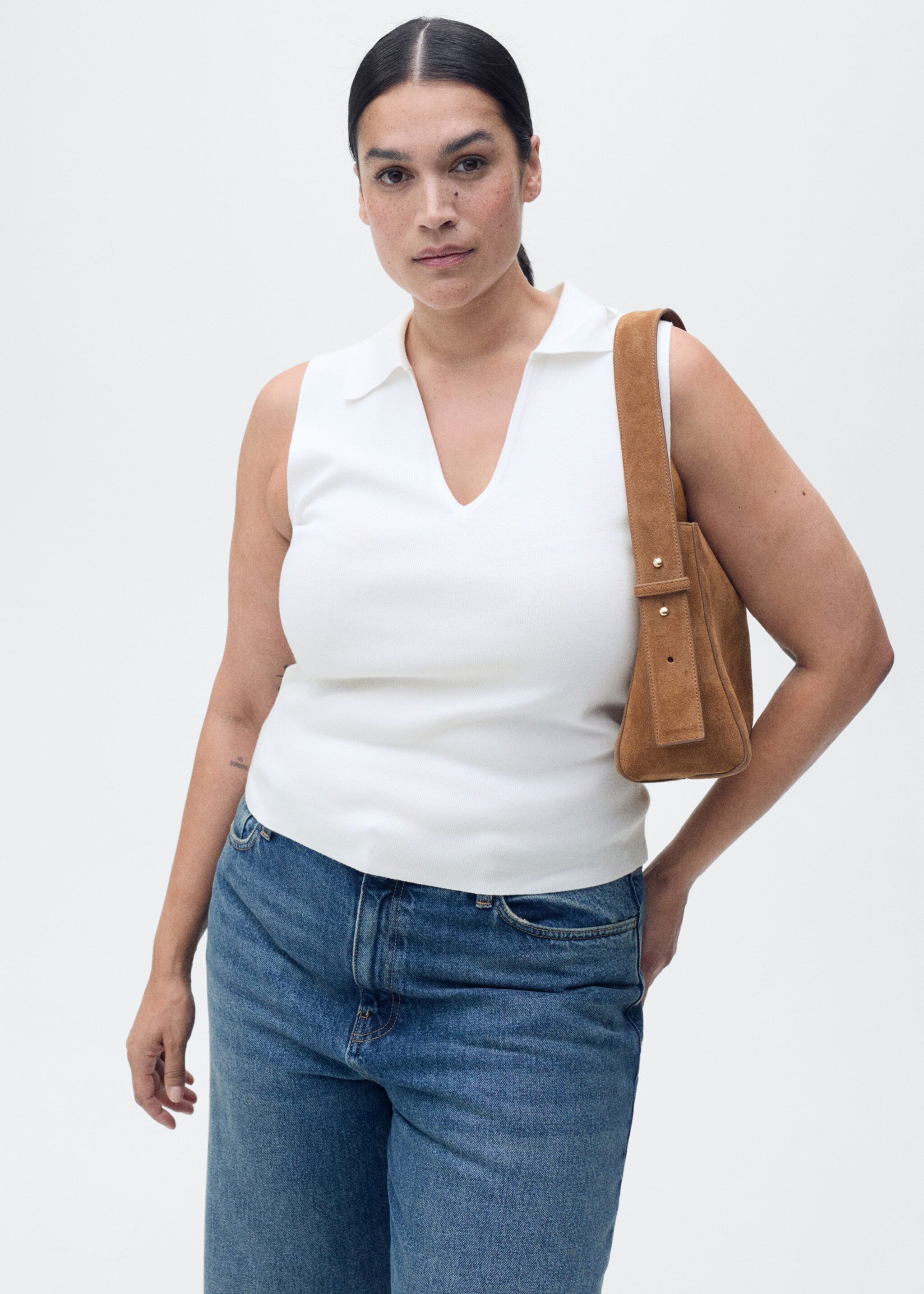 Polo-neck knitted top - Details of the article 5, Ecru. Ref: 87077180-00.