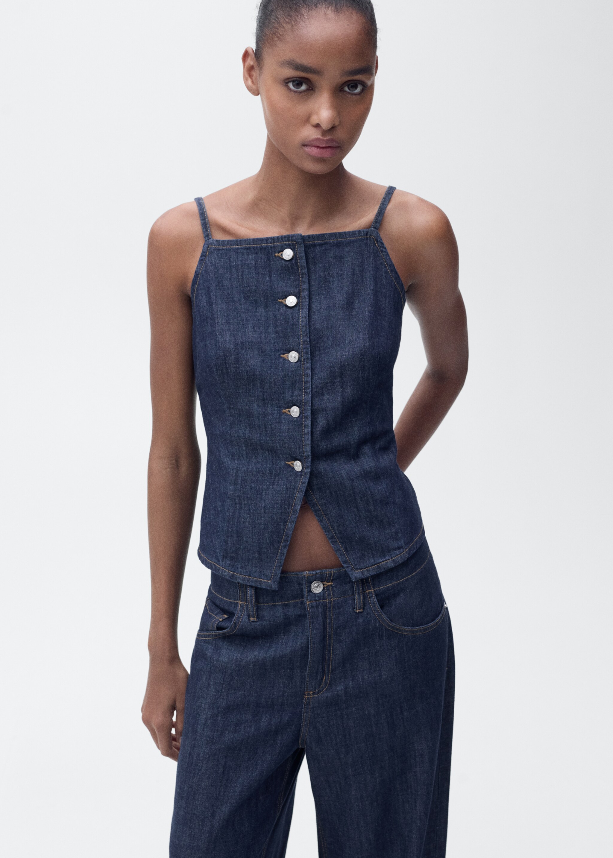 Buttoned denim top - Medium plane, Open Blue. Ref: 87077182-00.