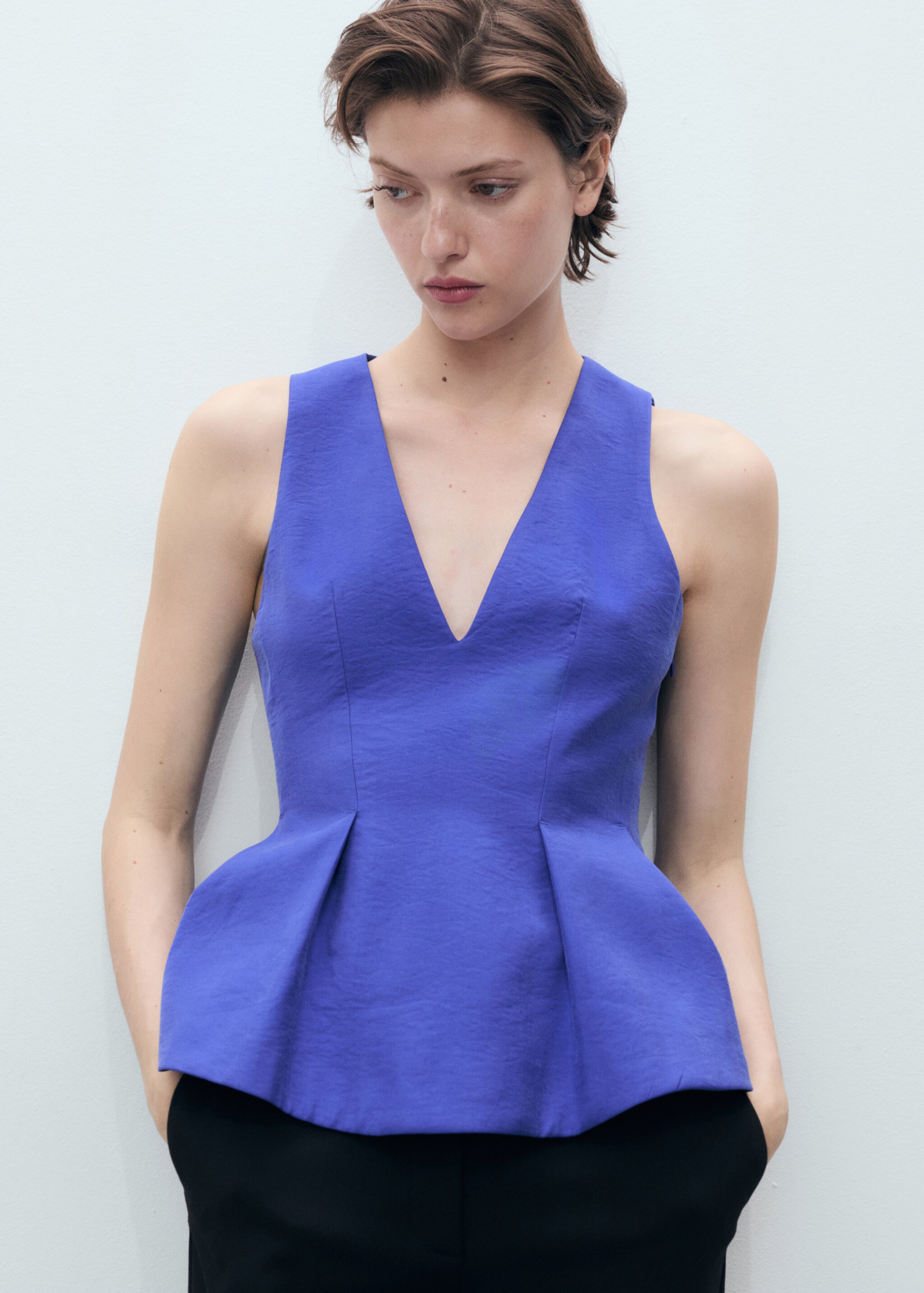 Modal V-neck top - Medium plane, Blue. Ref: 87077194-00.