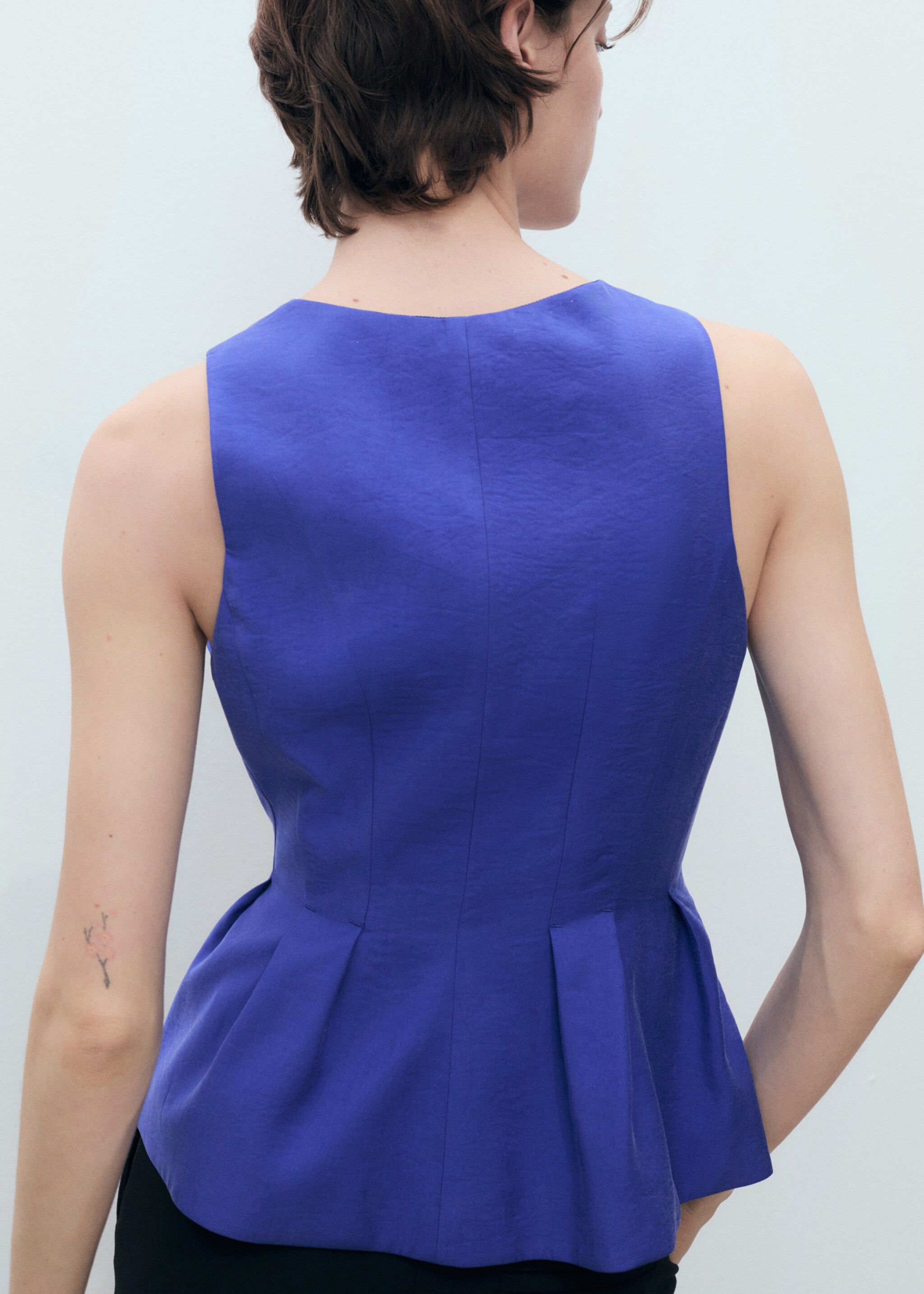 Modal V-neck top - Reverse of the article, Blue. Ref: 87077194-00.