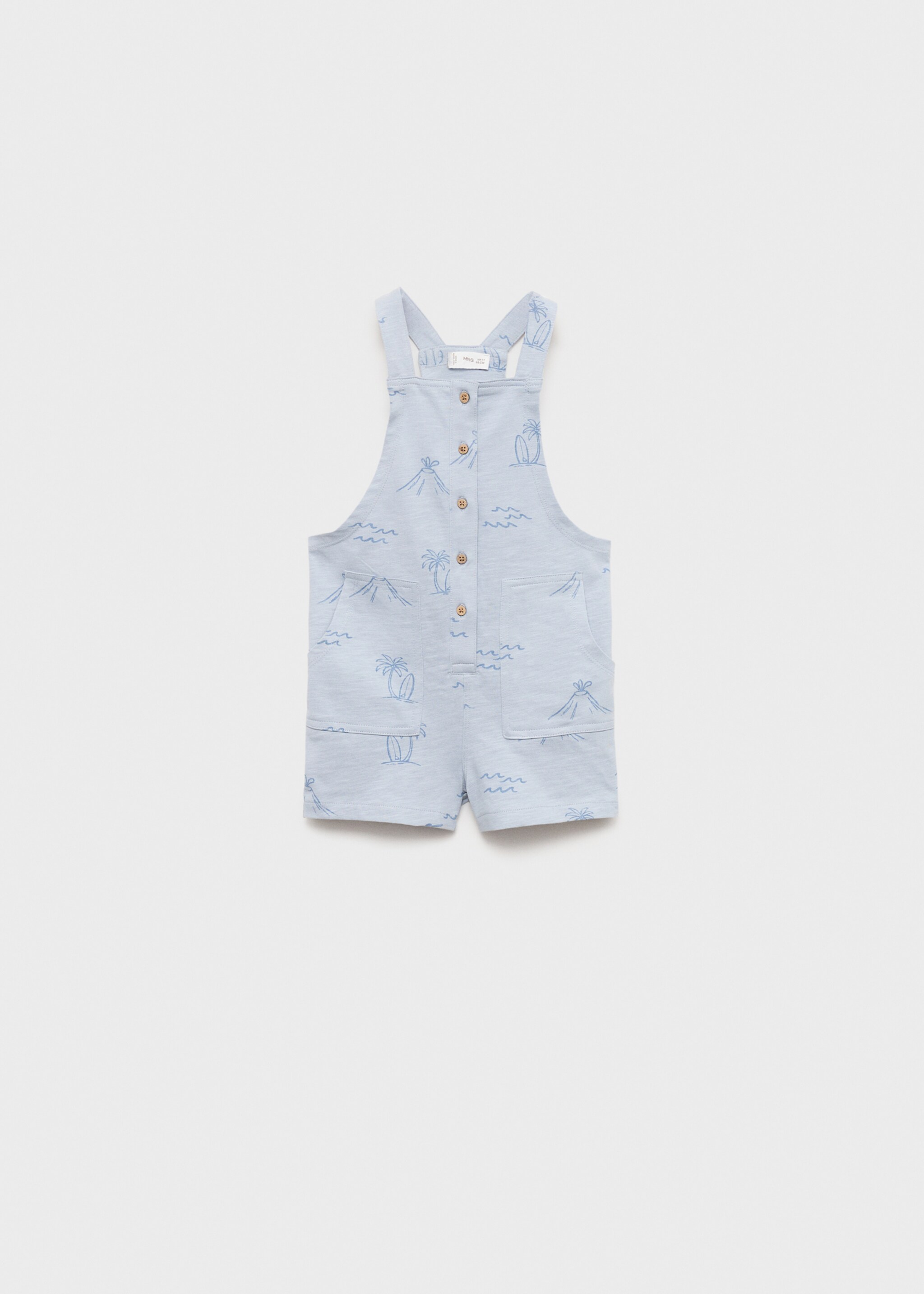 Palm-print dungarees - Article without model, Sky Blue. Ref: 87077703-00.