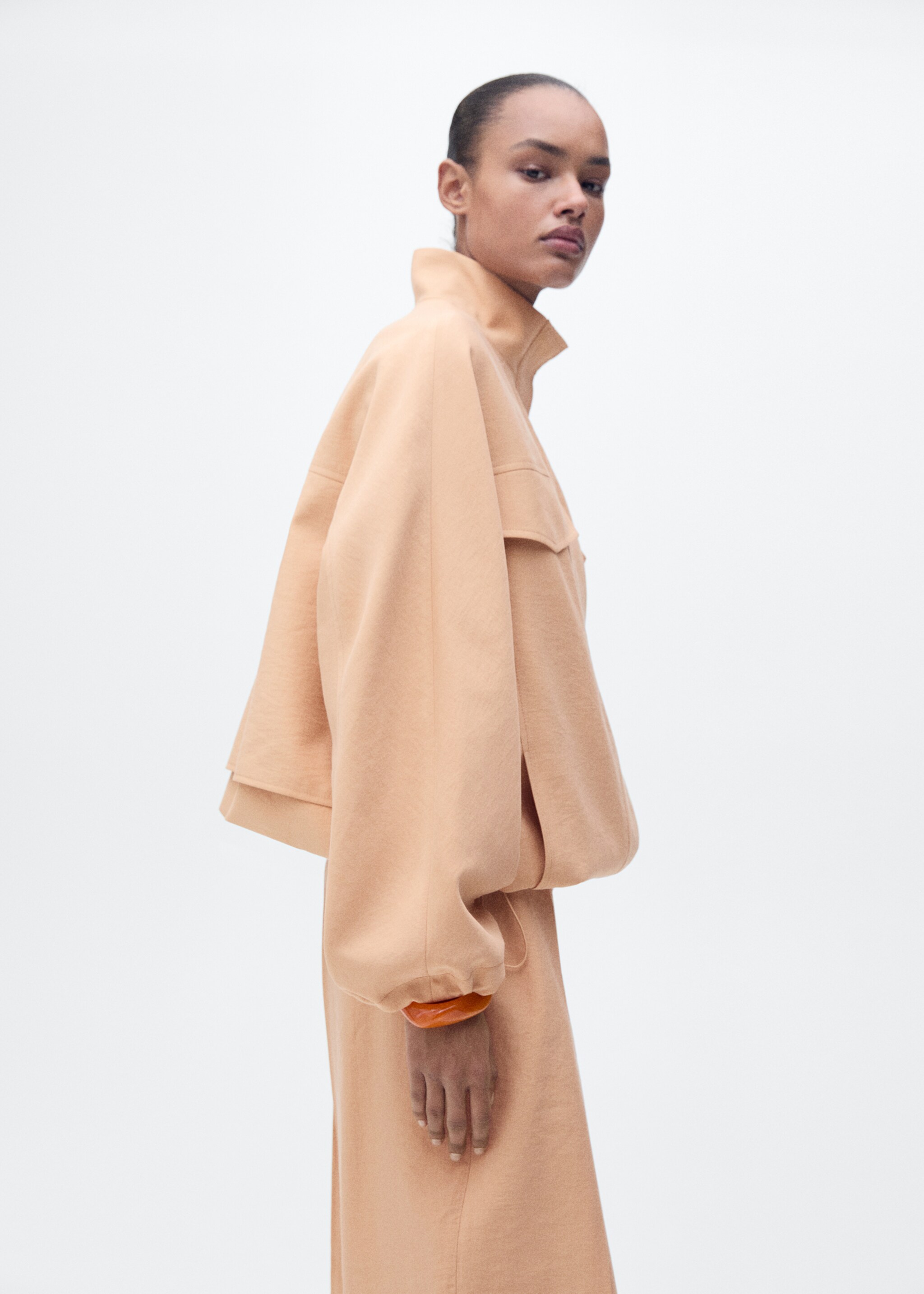 Oversized lyocell jacket with pockets - Medium plane, Nude. Ref: 87077719-00.