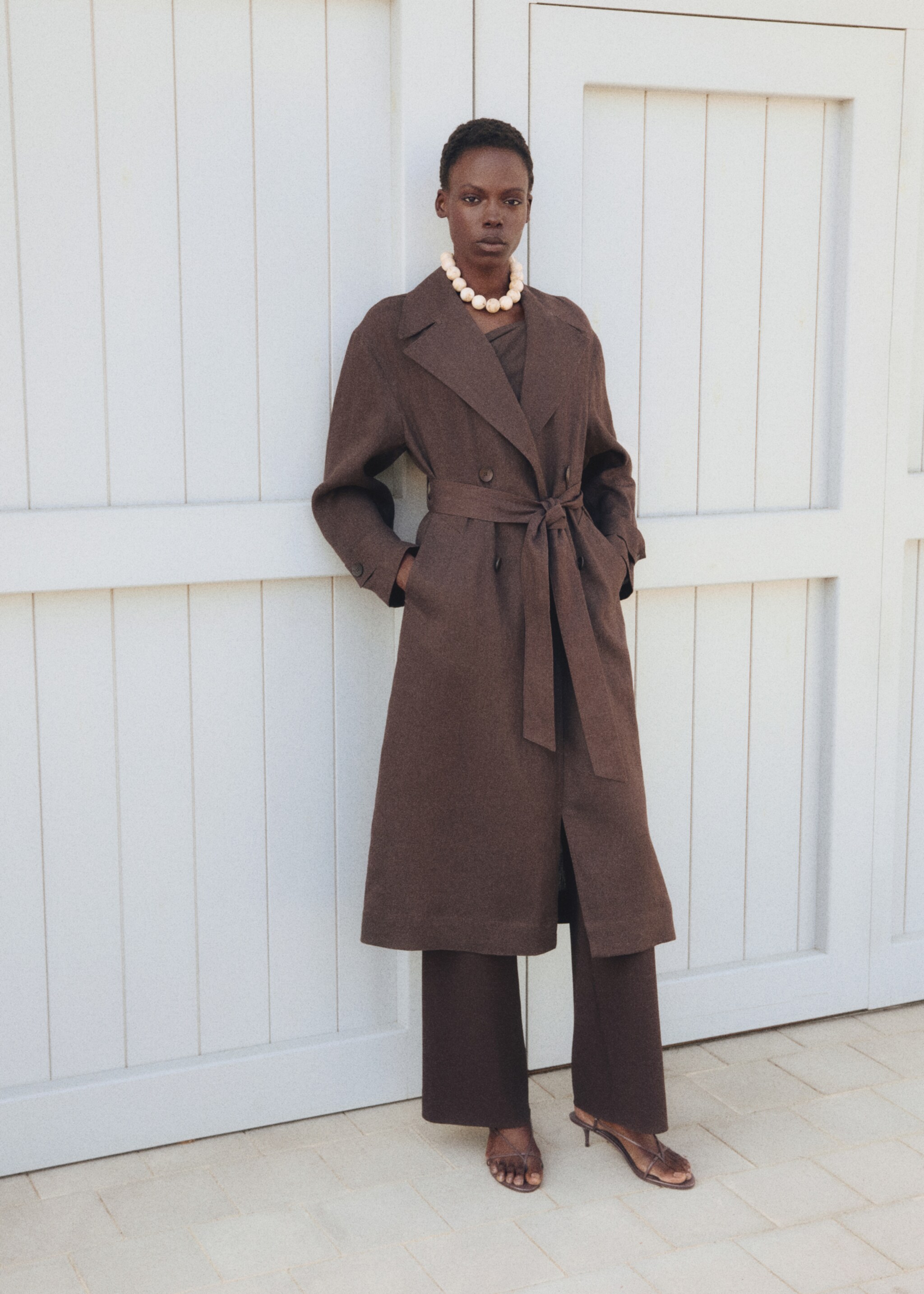 Double breasted linen trench - Details of the article 7, Brown. Ref: 87077888-00.