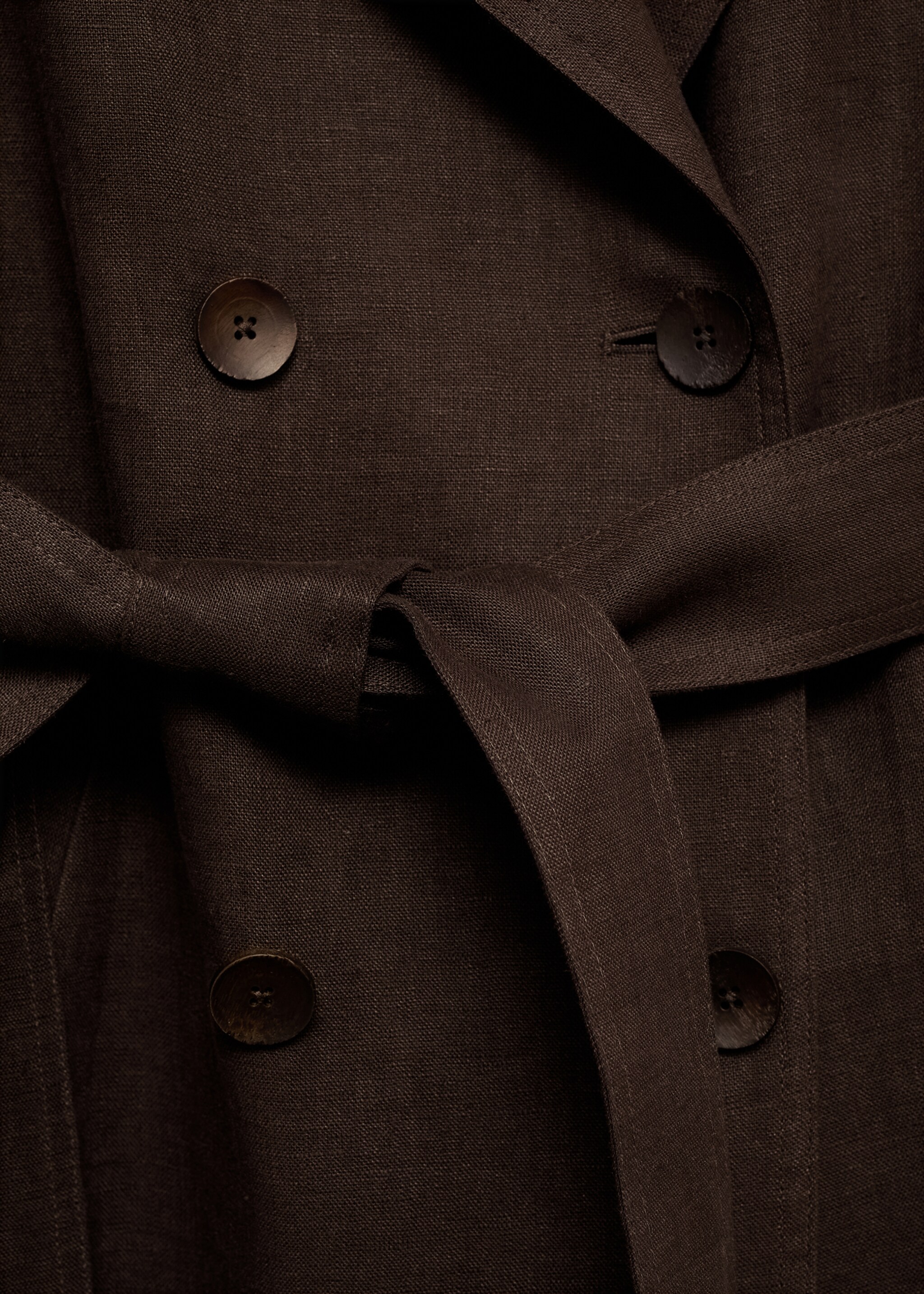 Double breasted linen trench - Details of the article 8, Brown. Ref: 87077888-00.