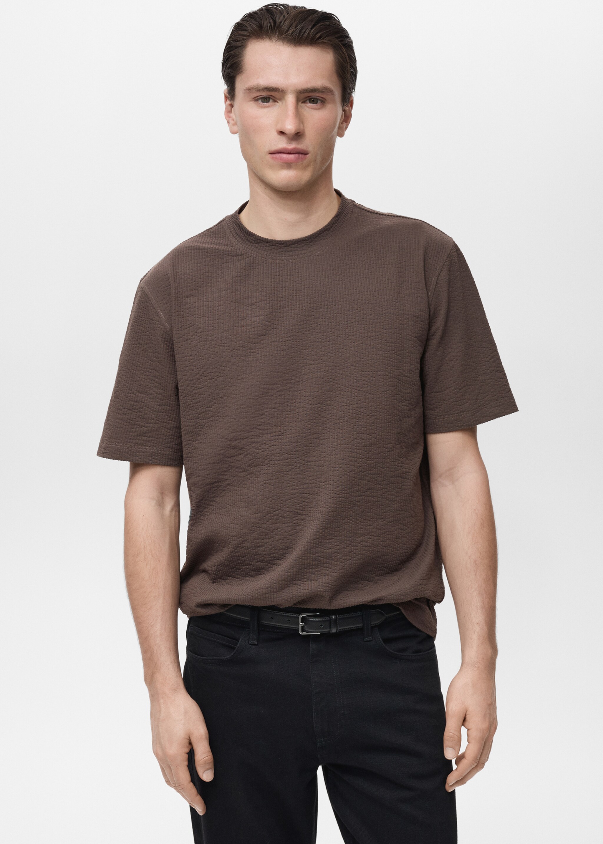 Cotton seersucker t-shirt - Medium plane, Chocolate. Ref: 87077894-00.
