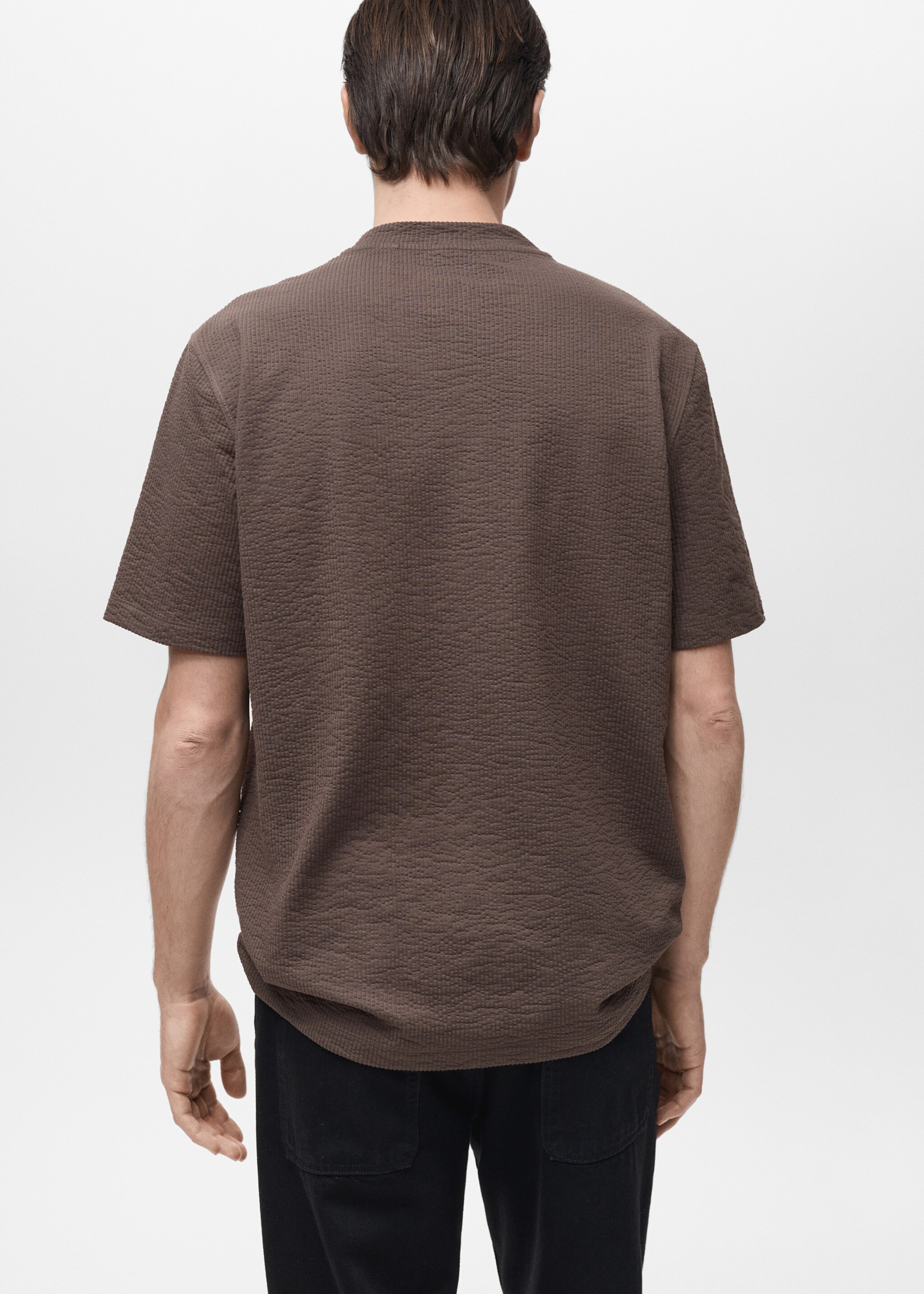 Cotton seersucker t-shirt - Reverse of the article, Chocolate. Ref: 87077894-00.