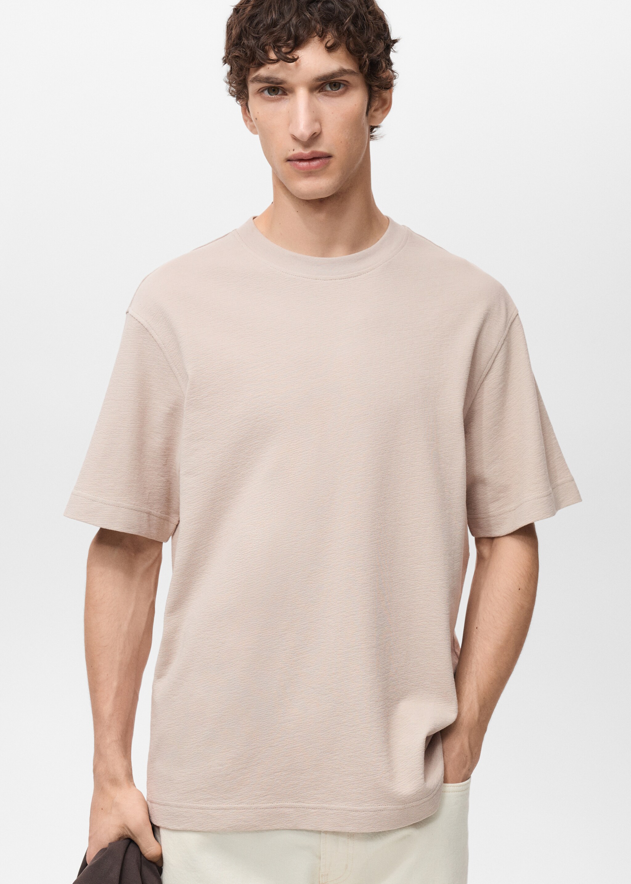 Structured relaxed-fit t-shirt - Medium plane, Beige. Ref: 87077901-00.