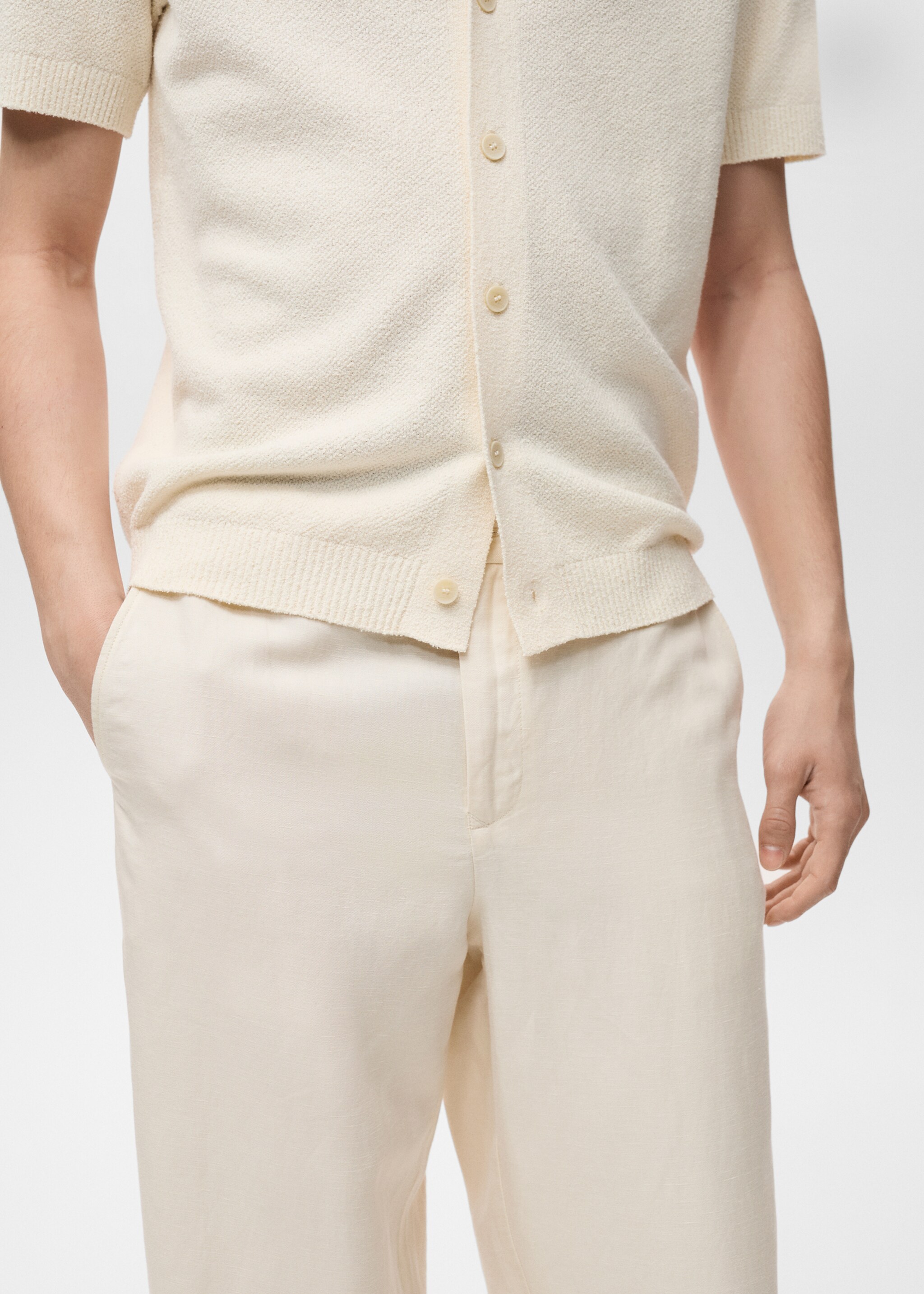 Pantalón mezcla lino cintura elástica - Detalle del artículo 1, Blanco marfil. Ref: 87079204-00.