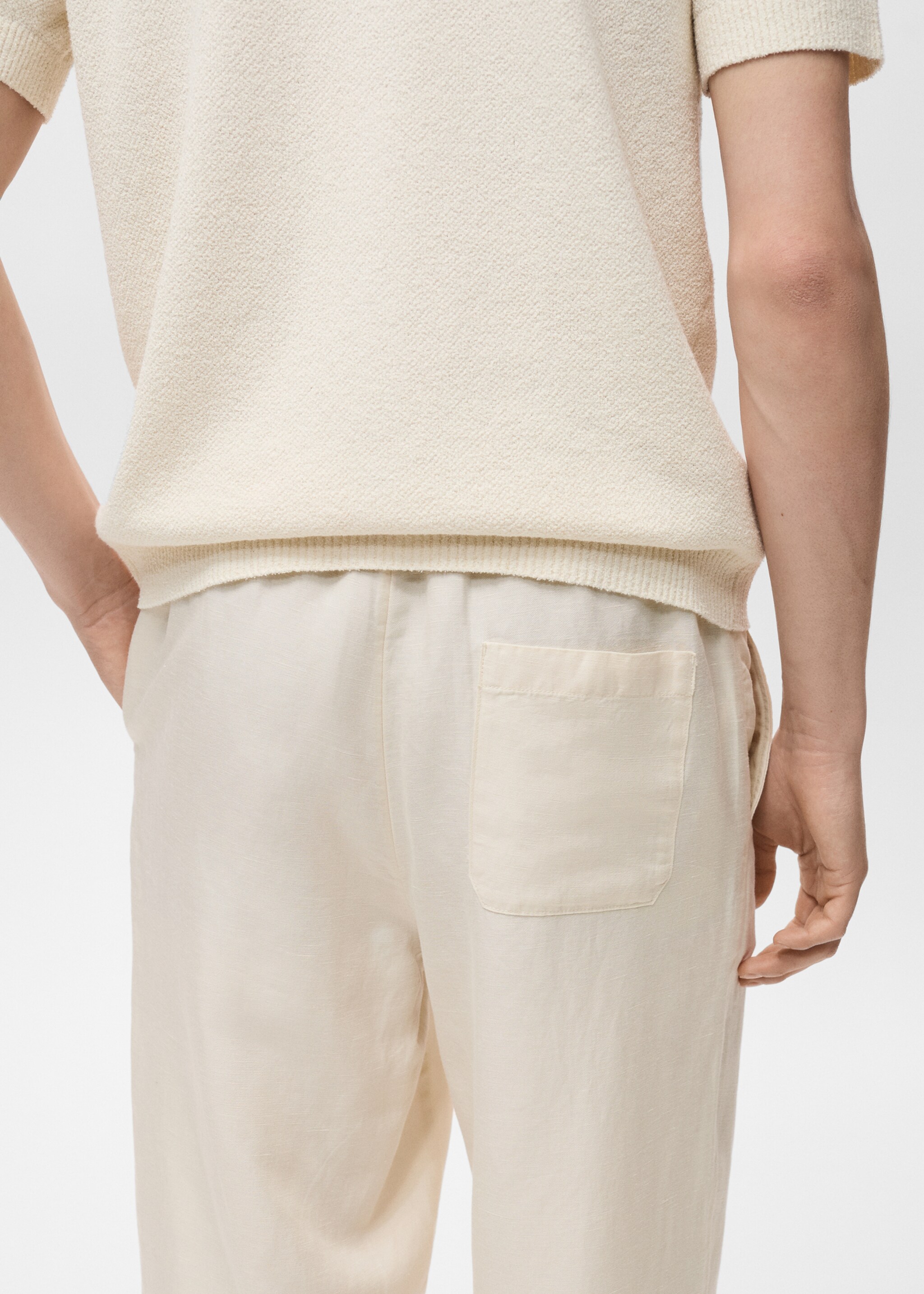 Pantalón mezcla lino cintura elástica - Detalle del artículo 6, Blanco marfil. Ref: 87079204-00.