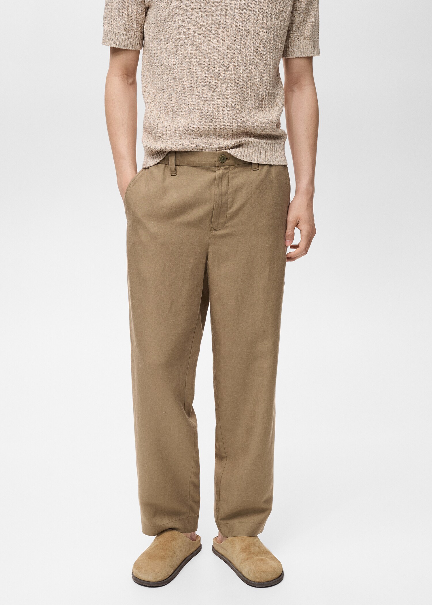 Pantalón mezcla lino cintura elástica - Plano medio
