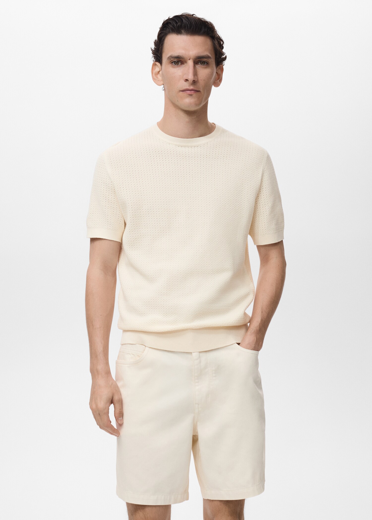 Openwork knitted cotton t-shirt - Medium plane