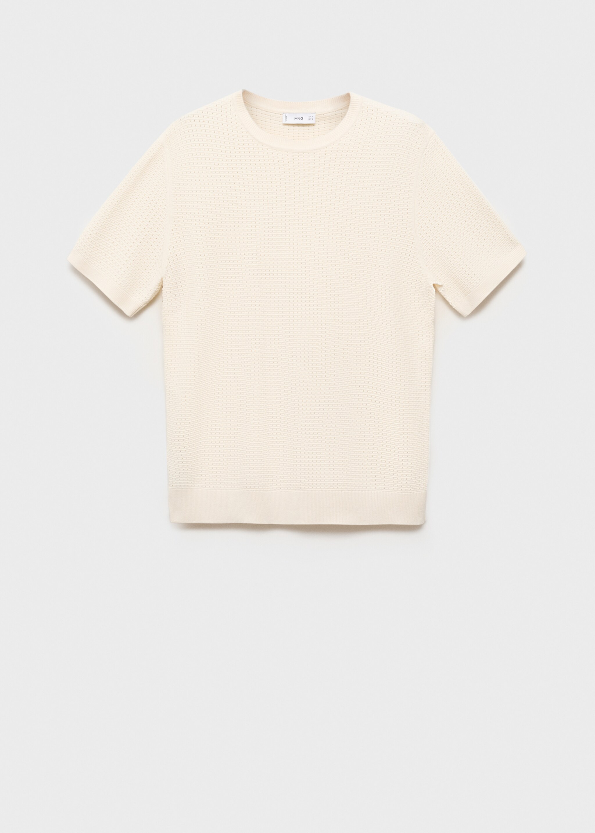 Openwork knitted cotton t-shirt - Article without model, Ivory White. Ref: 87079211-00.