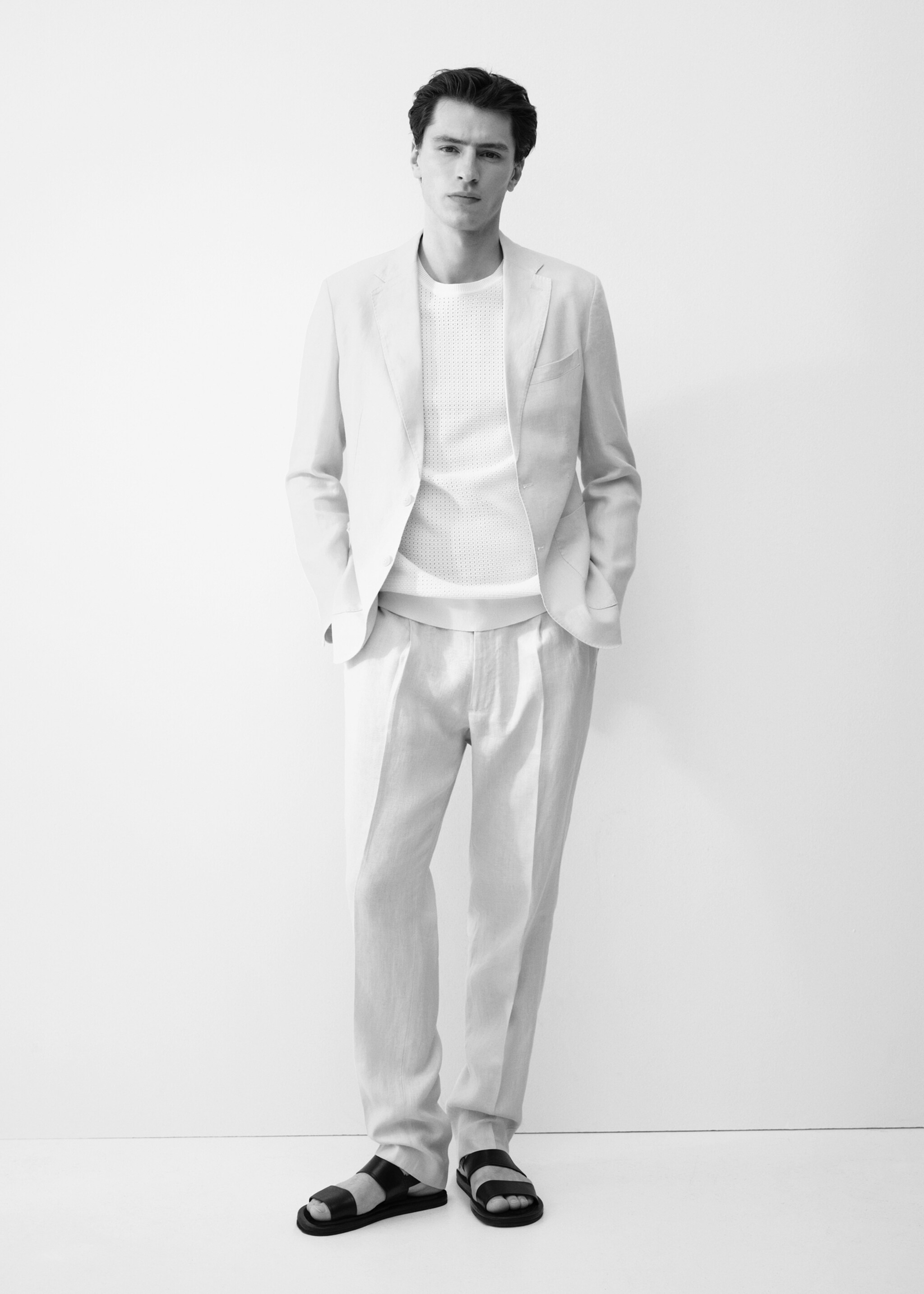 Openwork knitted cotton t-shirt - Details of the article 5, Ivory White. Ref: 87079211-00.