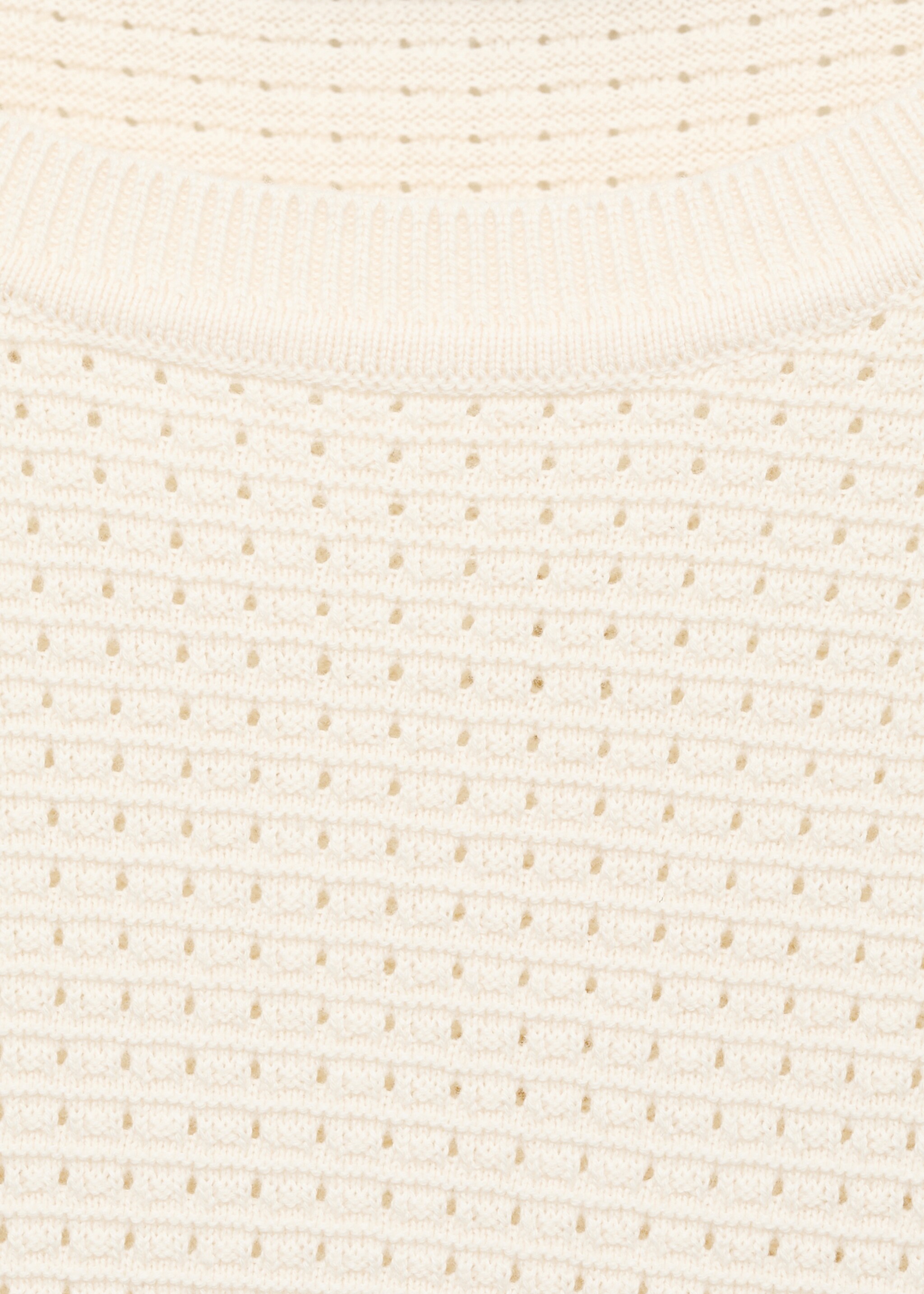 Openwork knitted cotton t-shirt - Details of the article 8, Ivory White. Ref: 87079211-00.
