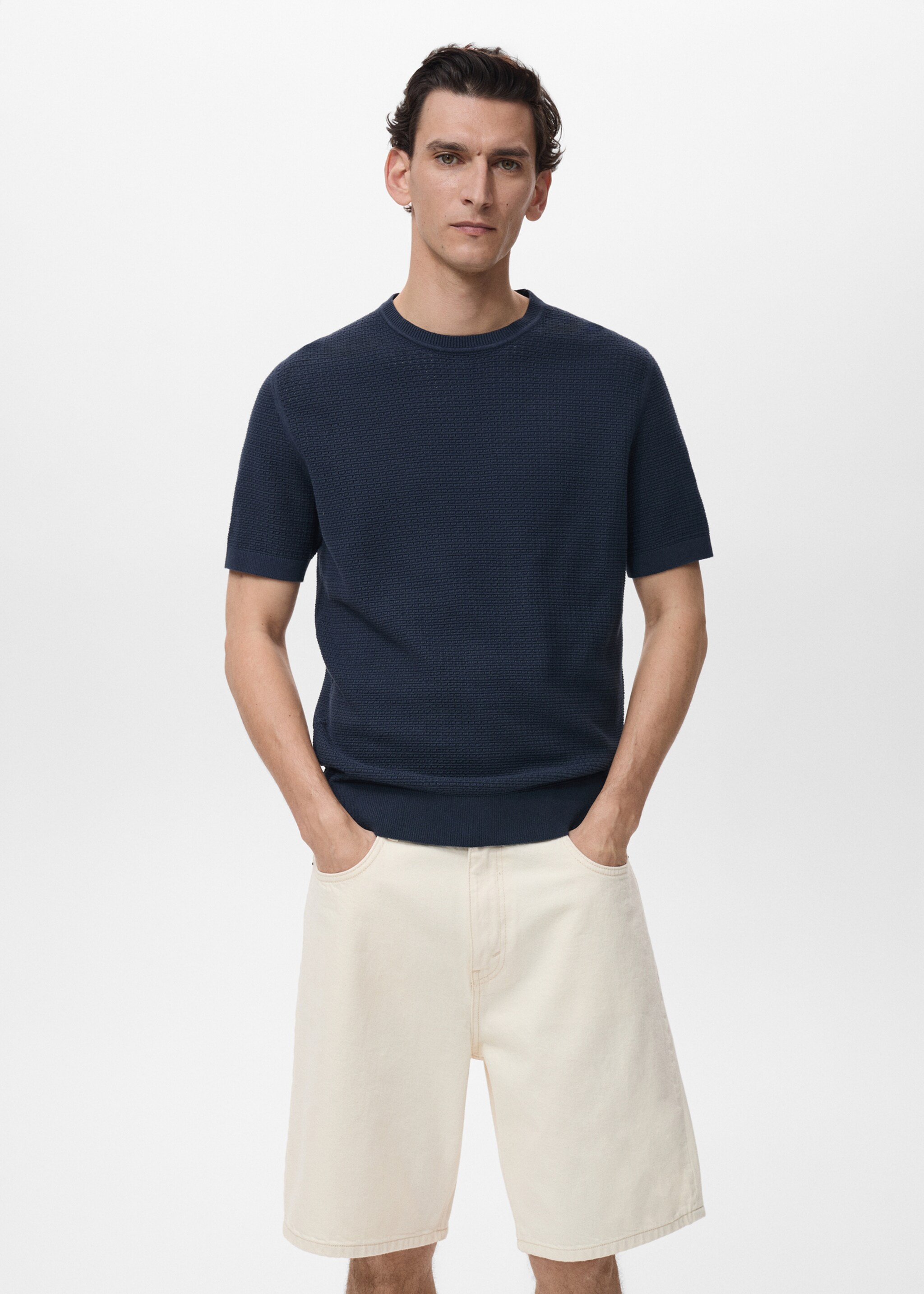 Samarreta cotó punt calat - Pla mig, Blau tinta. Ref: 87079211-00.