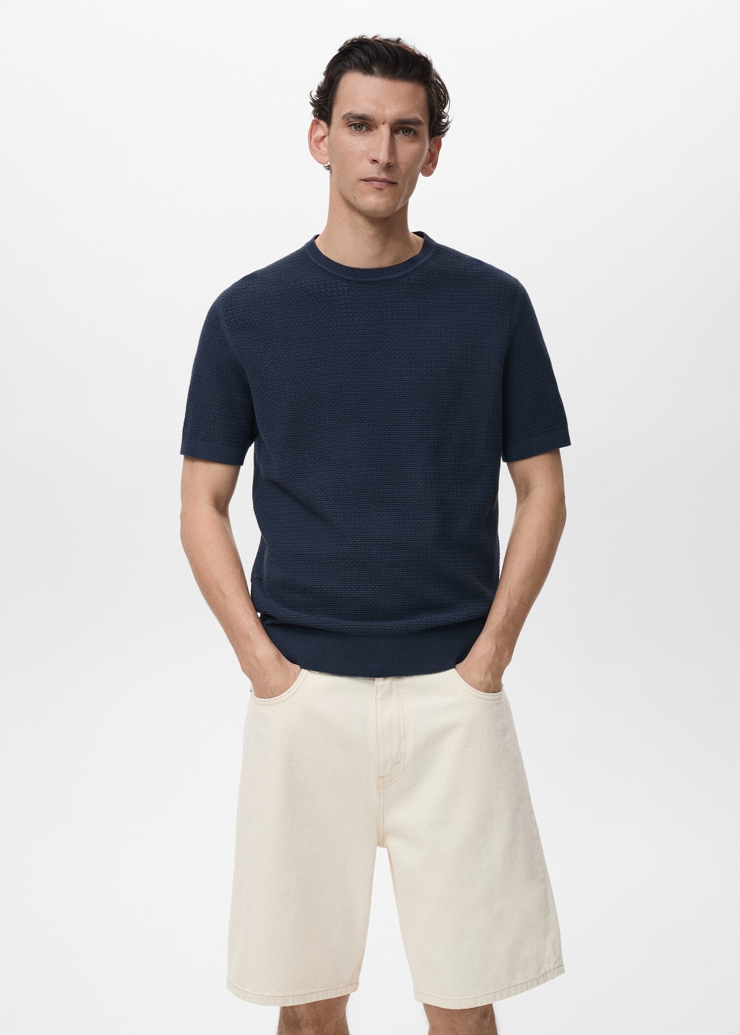 Openwork knitted cotton t-shirt - Medium plane