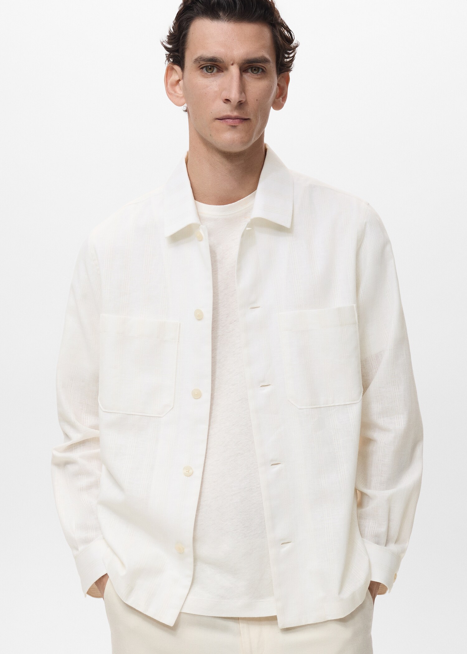 Linen-blend overshirt with pockets - Medium plane
