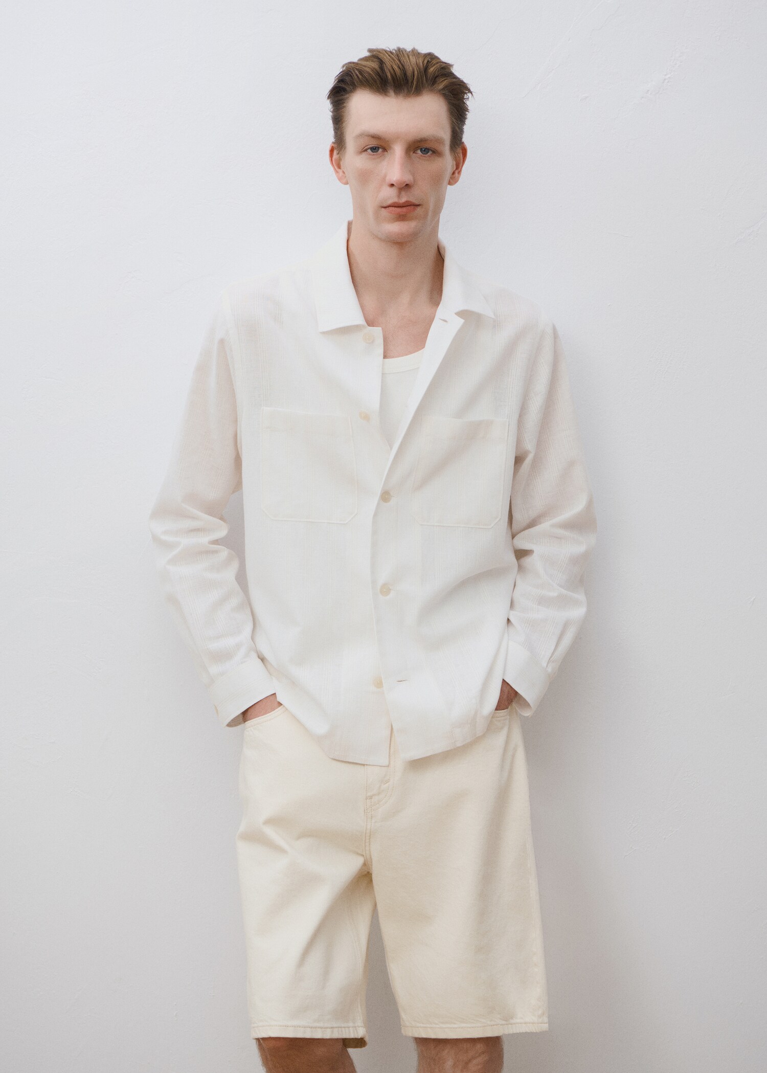 Linen-blend overshirt with pockets - Details of the article 3