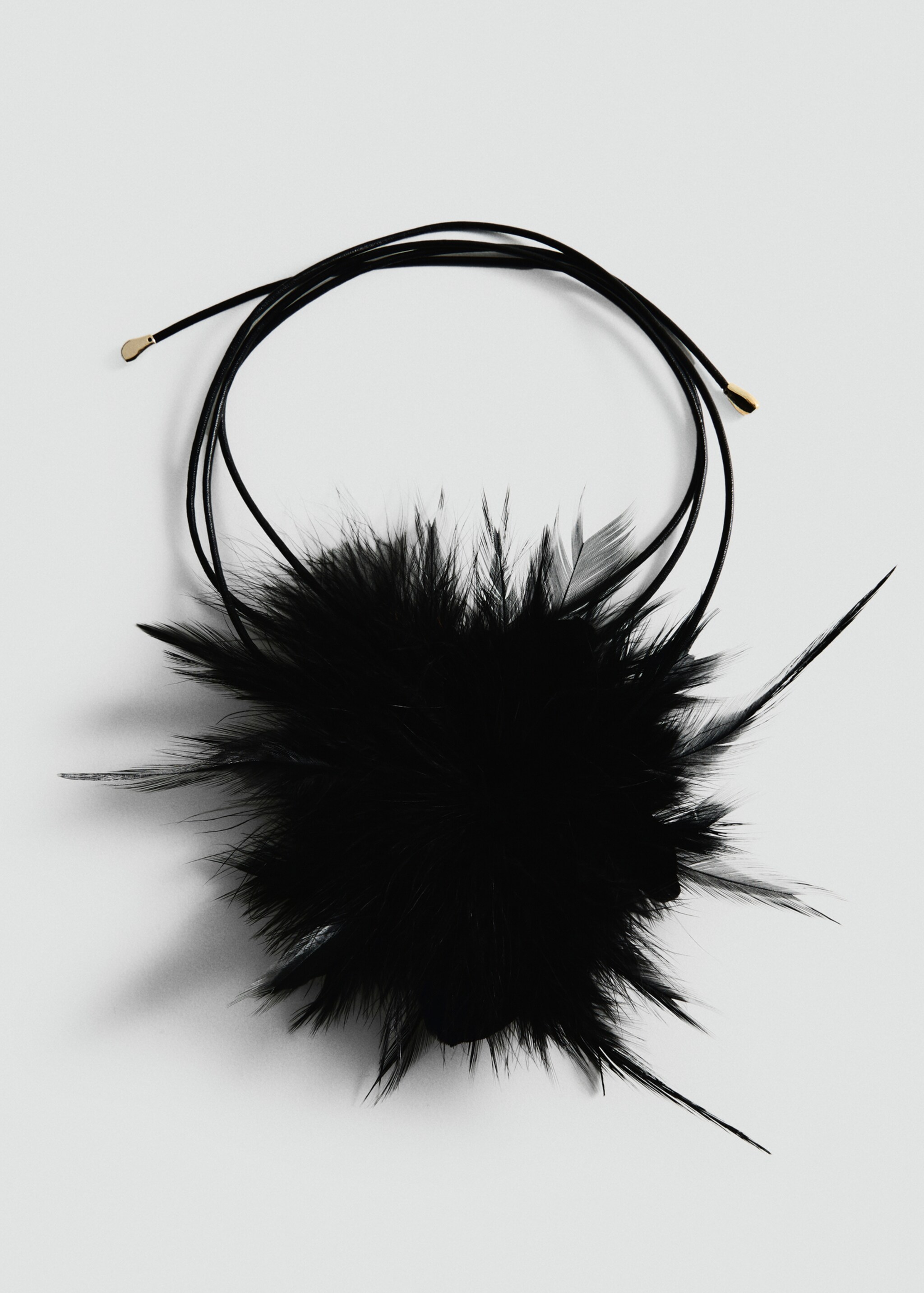 Naszyjnik choker ze sznurka z piórami - Artykuł bez modela/modelki, Czarny. Ref: 87080421-00.