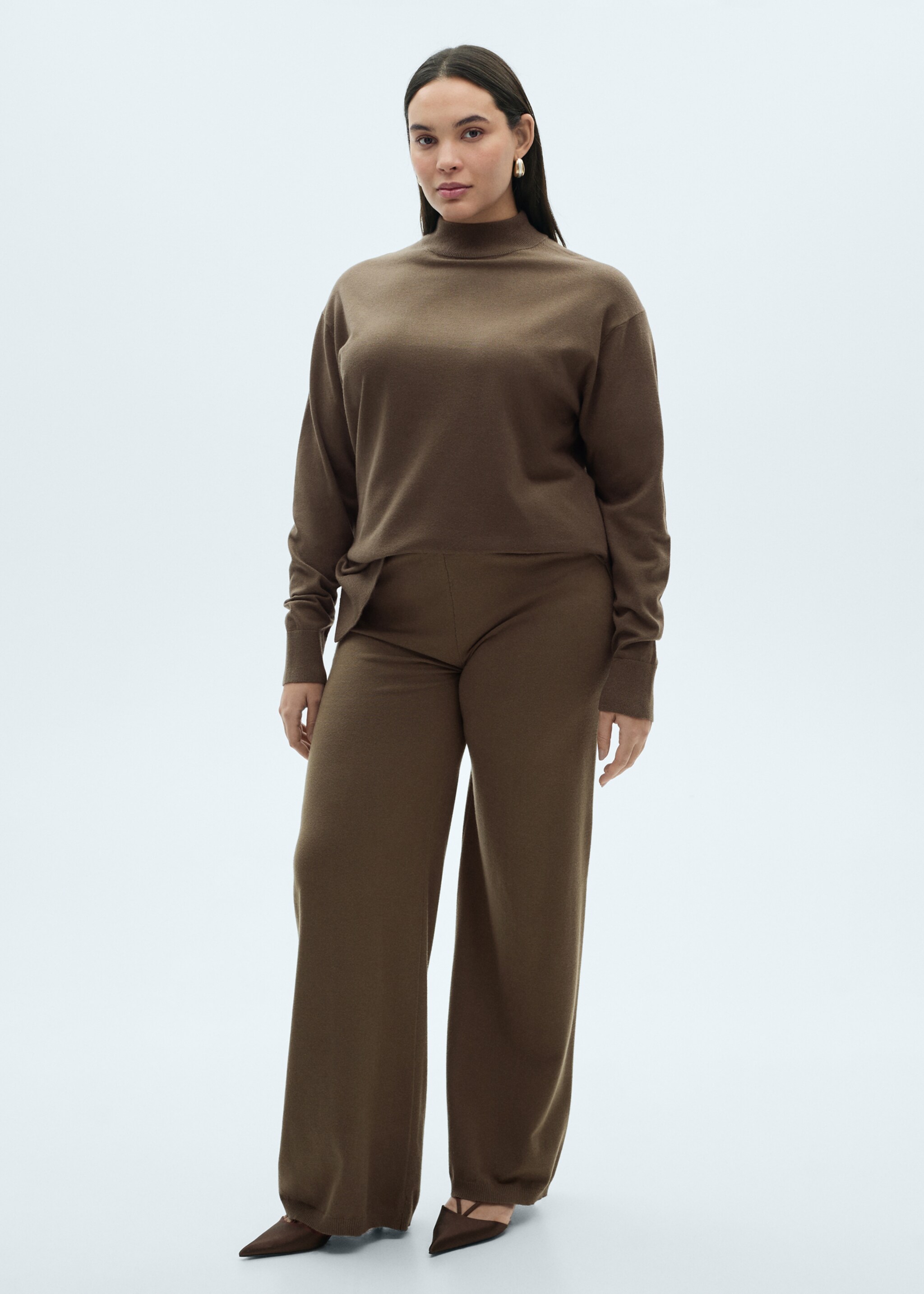 Fine-knit wide-leg trousers - Details of the article 3, Khaki. Ref: 87080425-00.