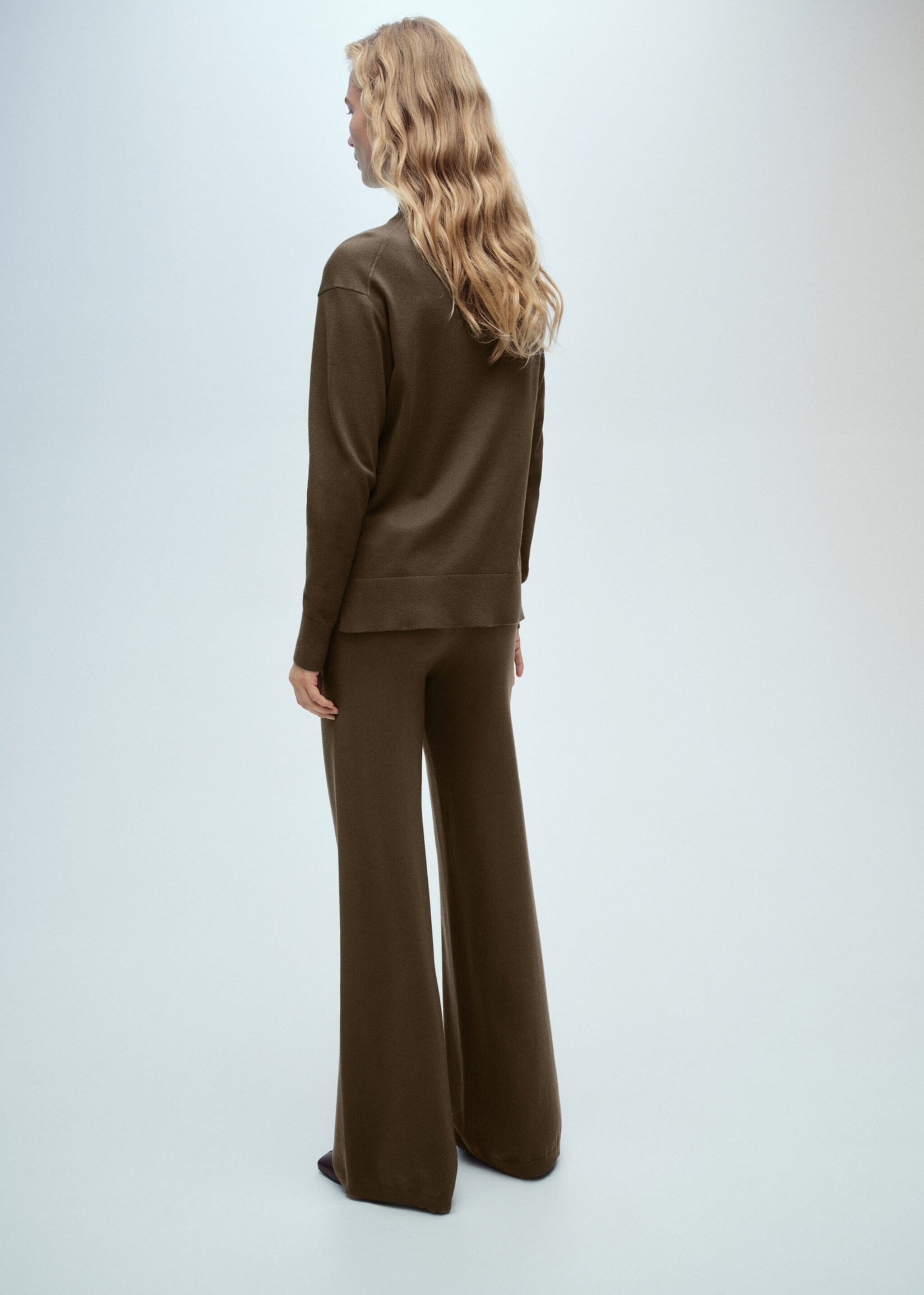 Fine-knit wide-leg trousers - Reverse of the article, Khaki. Ref: 87080425-00.
