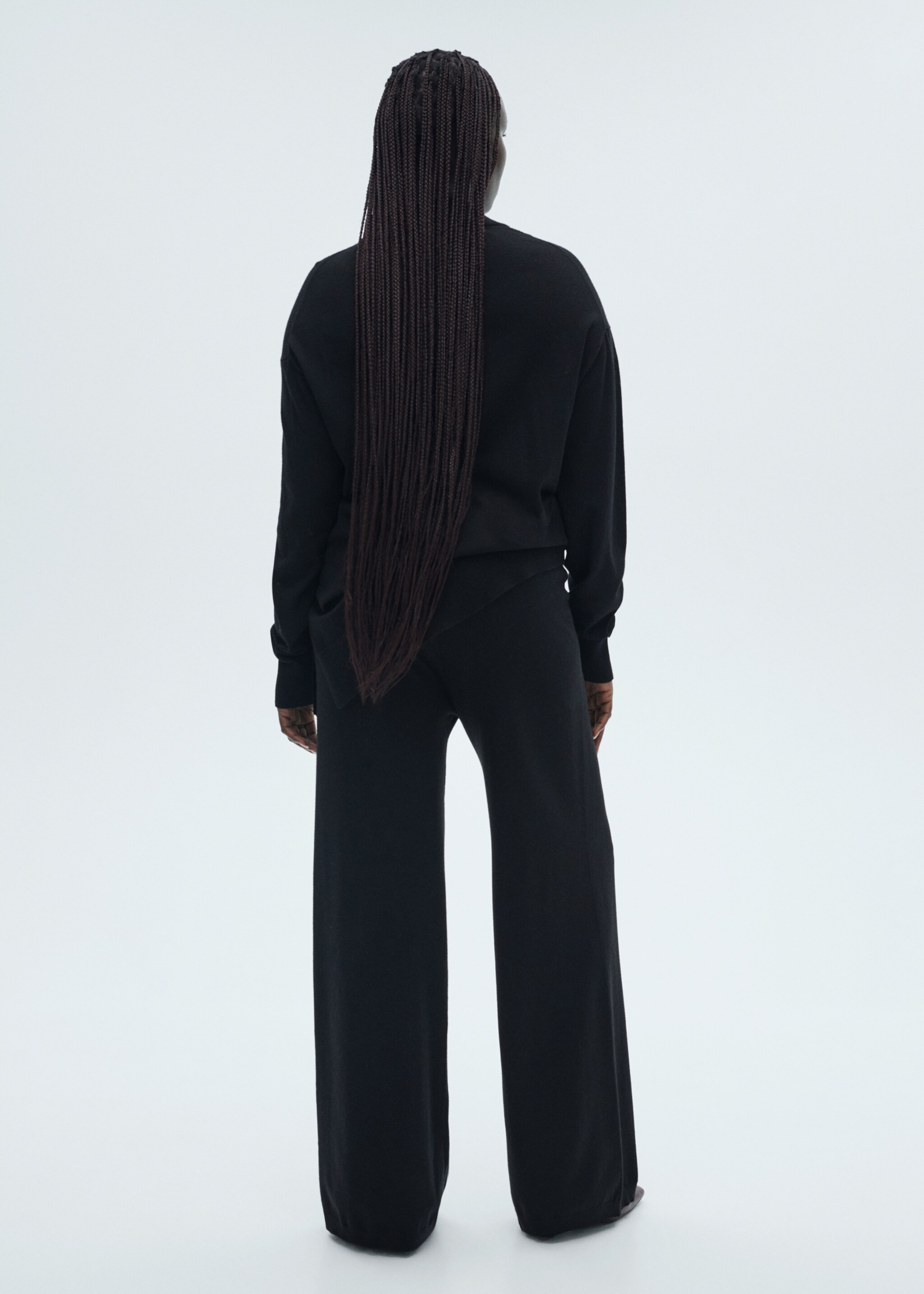 Fine-knit wide leg trousers - Details of the article 4, Black. Ref: 87080425-00.