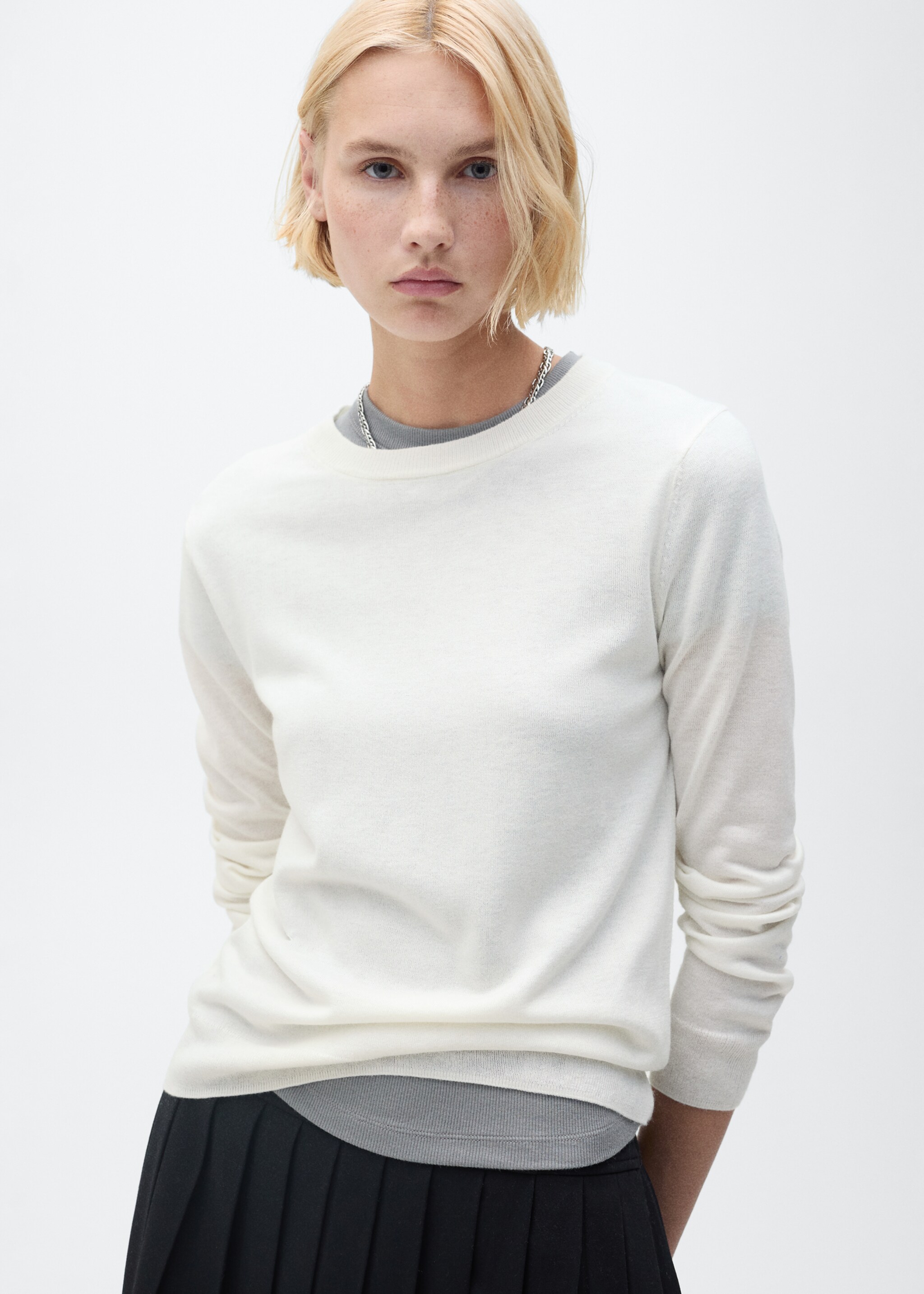 Jersei barreja llana coll rodó - Pla mig, Cru. Ref: 87080432-00.