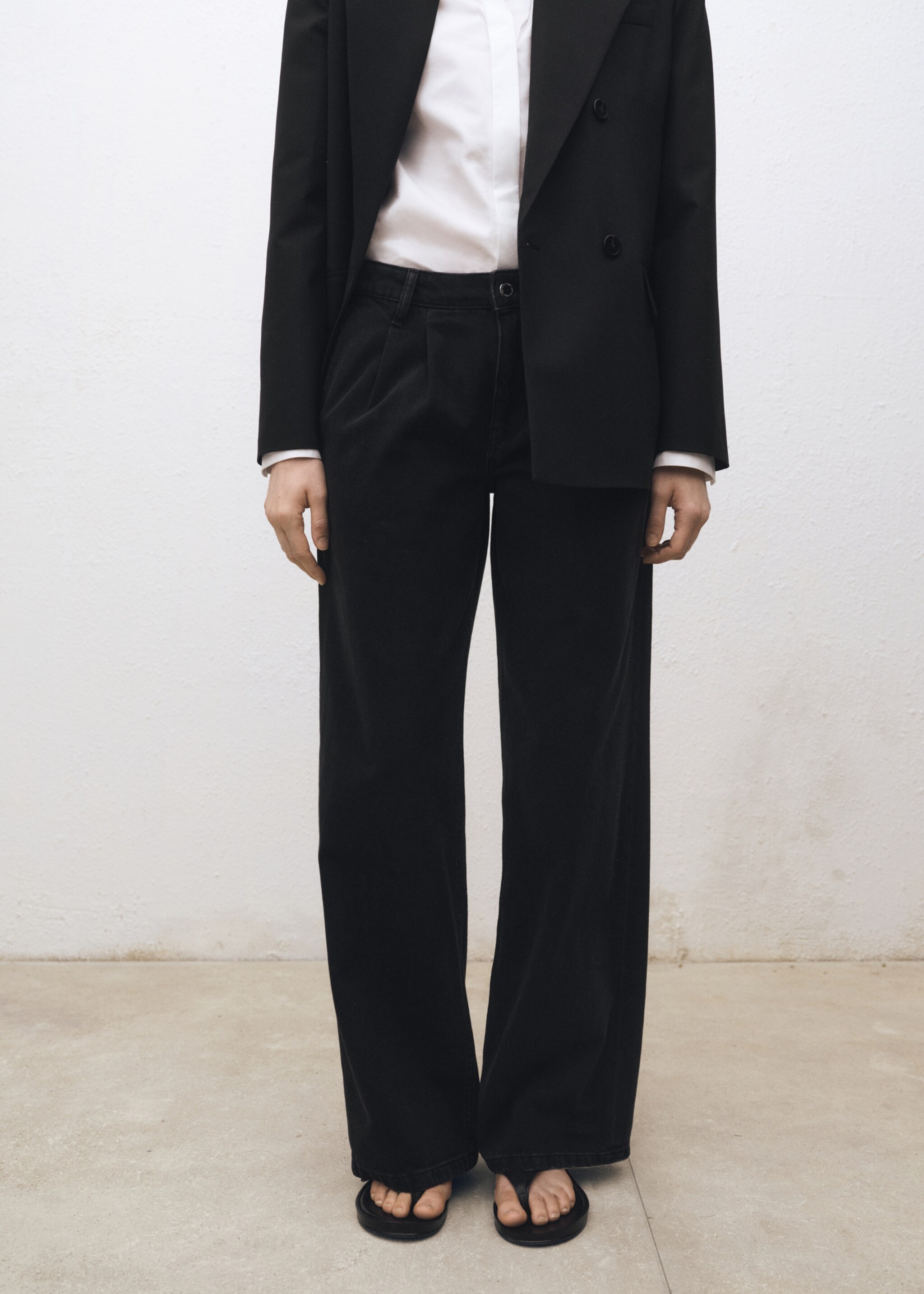 Wide-leg pleated jeans - Medium plane, Black denim. Ref: 87080446-00.